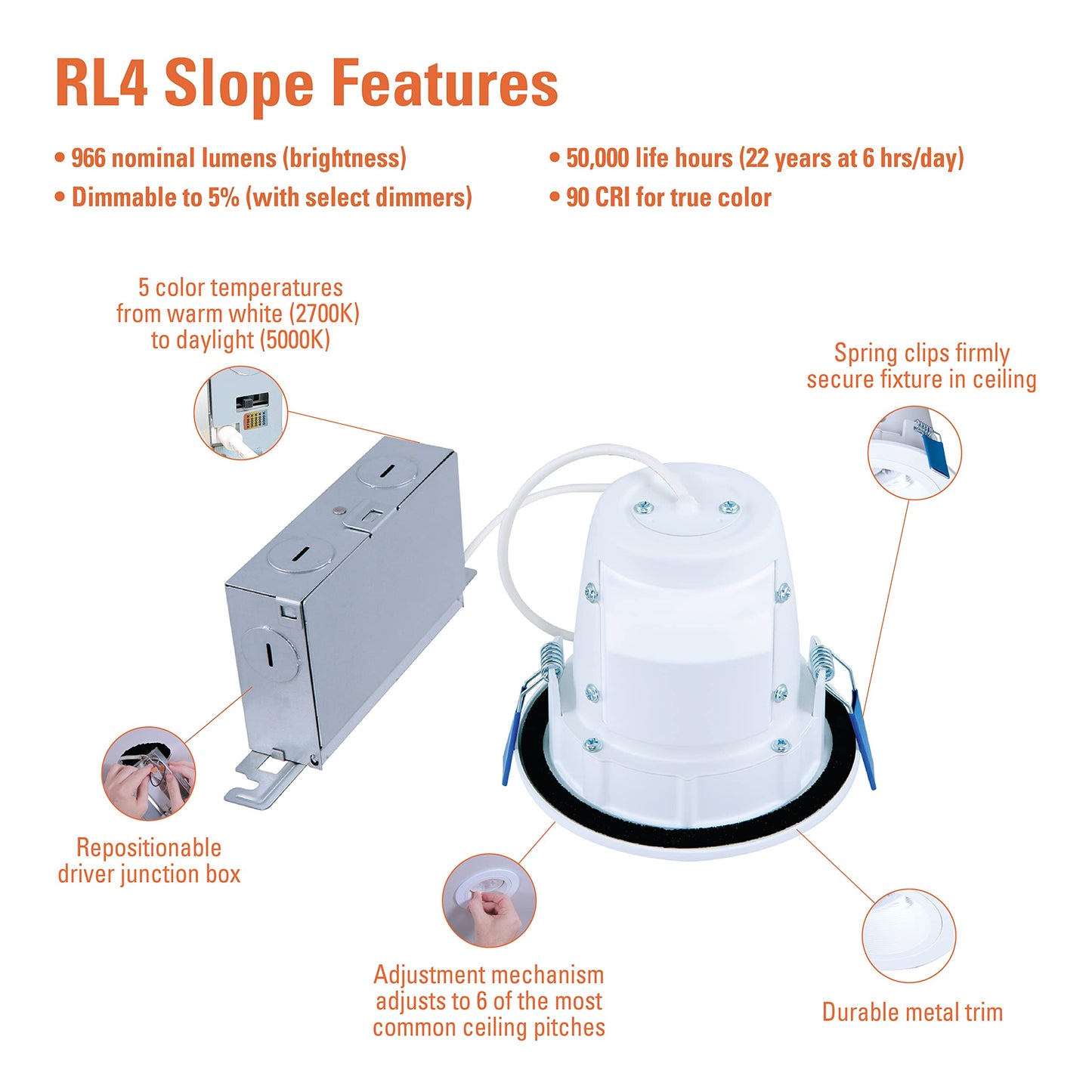 HALO RLS 4-in Adjustable Recessed LED Downlight for Any Sloped Ceiling w/Selectable Color Temperatures - White - RLS4099FS1EWHDMR