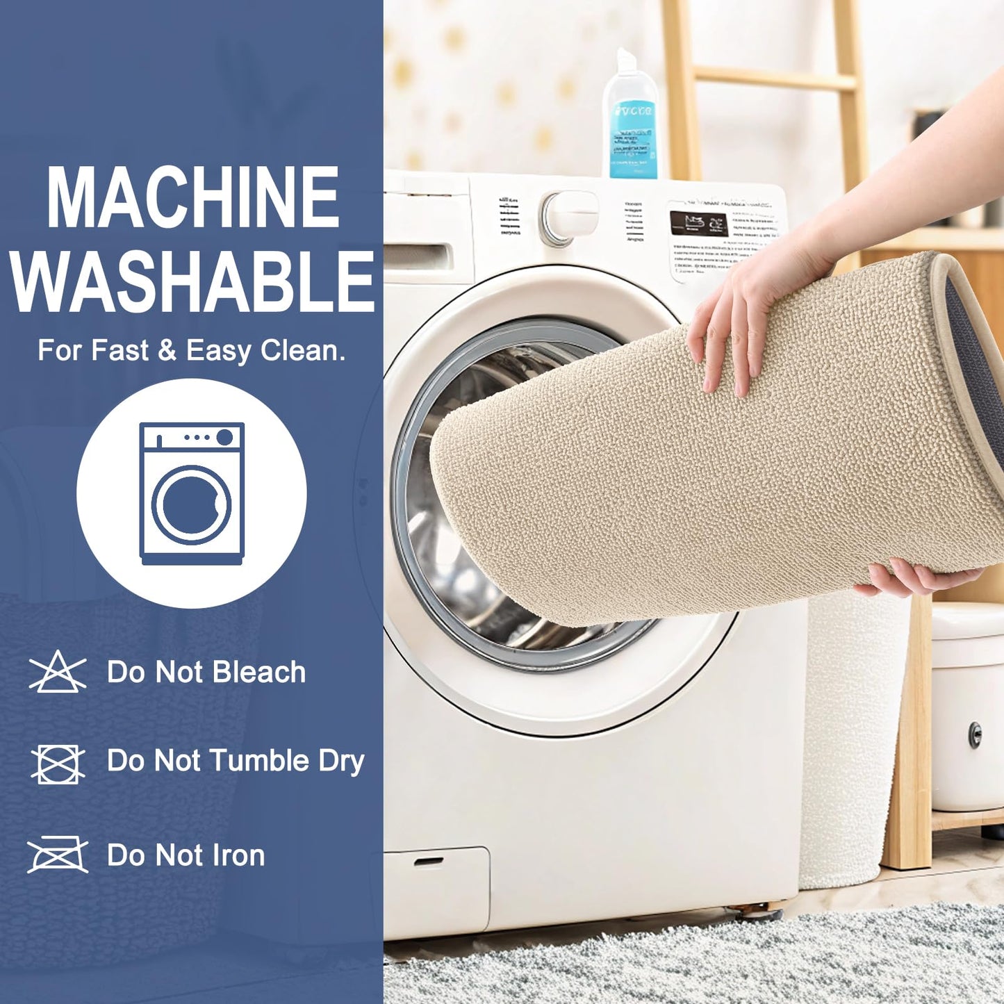 OLANLY Thick Memory Foam Bath Mat Rug 59x35, Extra Soft Absorbent Bathroom Rug, Quick Dry Bath Mats, Non-Slip, Machine Washable Carpet for Bathroom, Tub and Shower, Home Decor Accessories, Beige
