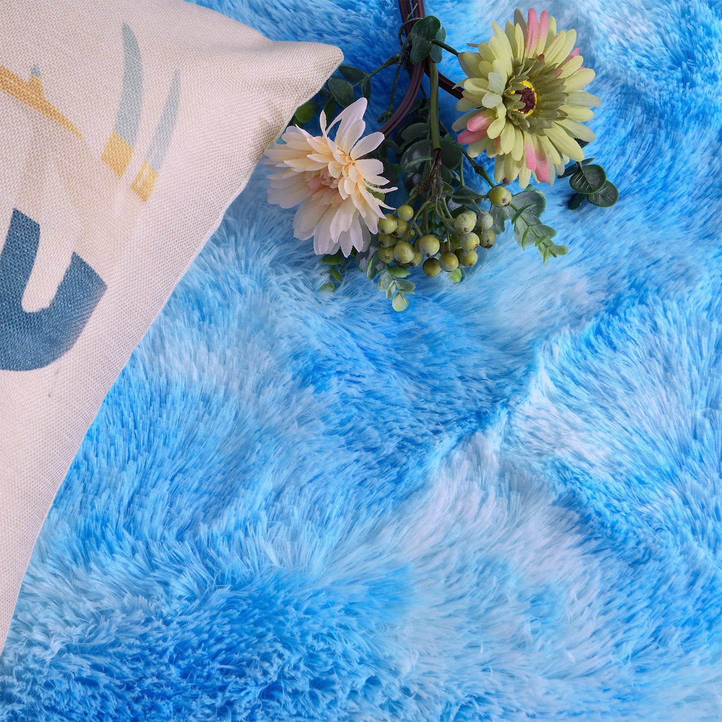 DweIke Fluffy Blue Shag Rugs for Bedroom Living Room, 6x9 Large Soft Plush Tie-Dyed Light SkyBlue Girls Boys Kids Rug, Upgraded Non-Slip and Machine Washable Carpet for Dorm Nursery Classroom Decor