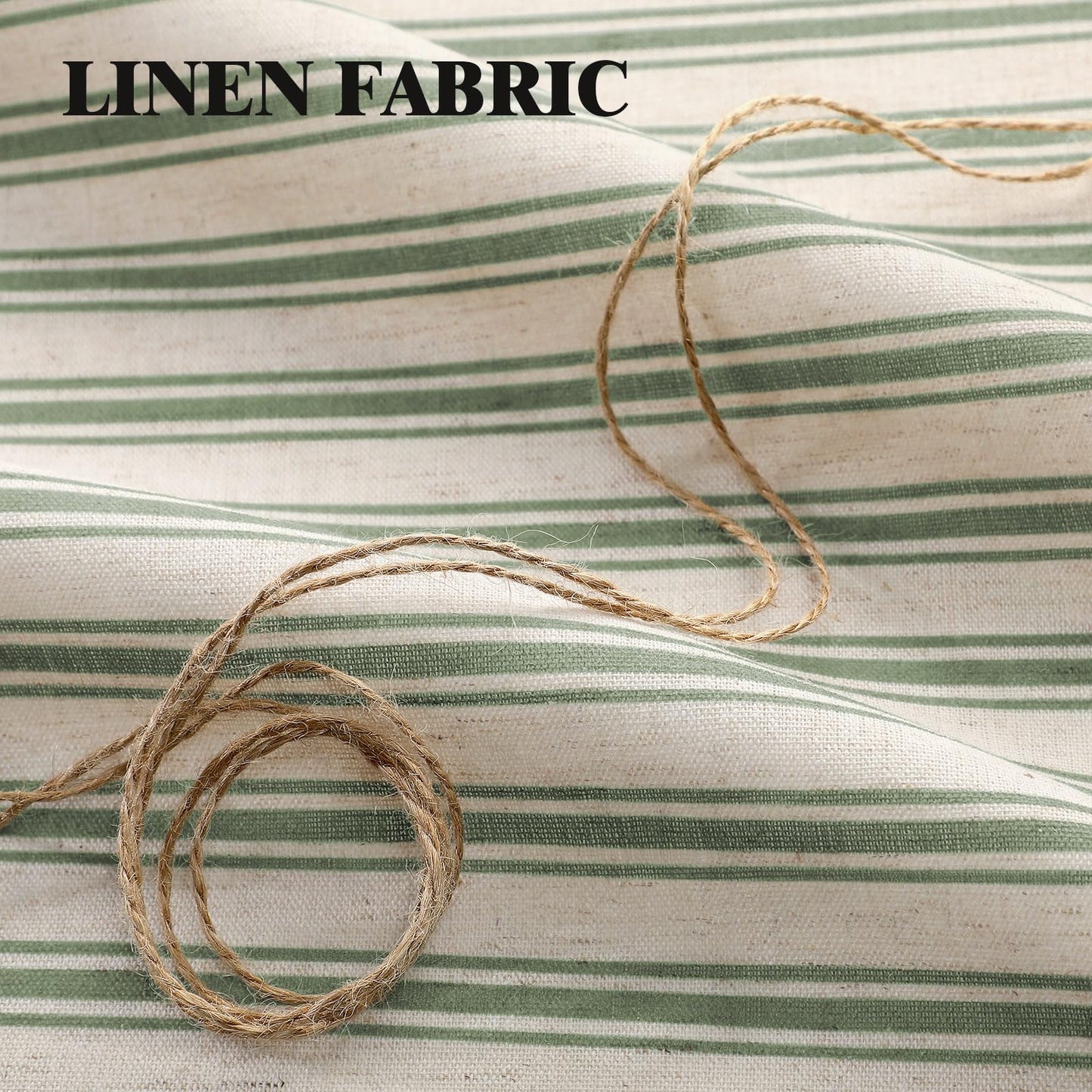 XOGUIBO Farmhouse Shower Curtain with Ruffle Hem Linen Shower Curtains for Bathroom Country Vintage Rustic Natural Fabric, Cream-Green Stripe 72" W x 84" L