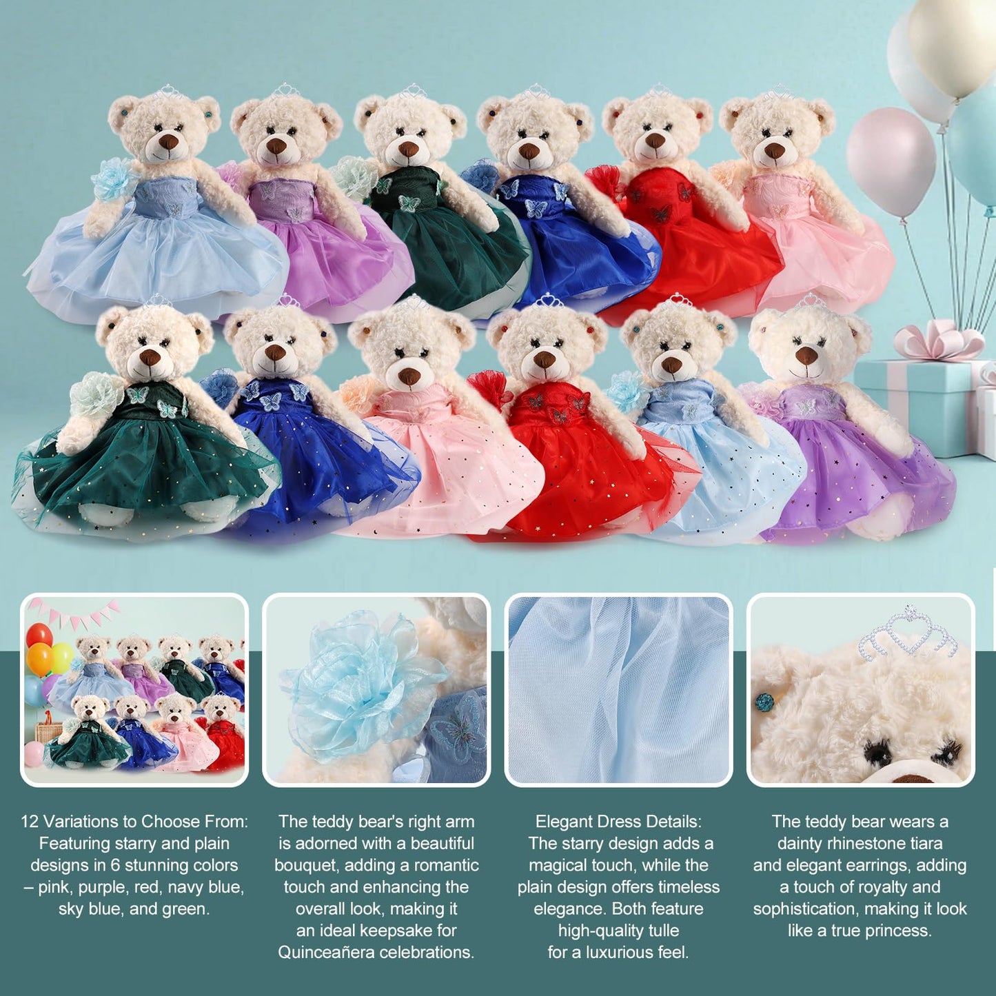 Cisina Quinceanera Doll Quince Teddy Bear with Dress,Quinceanera Decorations for Girls Gifts,OSO De Peluche para 15 Años Con Vestido,Centro De Mesa Muñecas para 15 Años Quinceañeras (Blue)