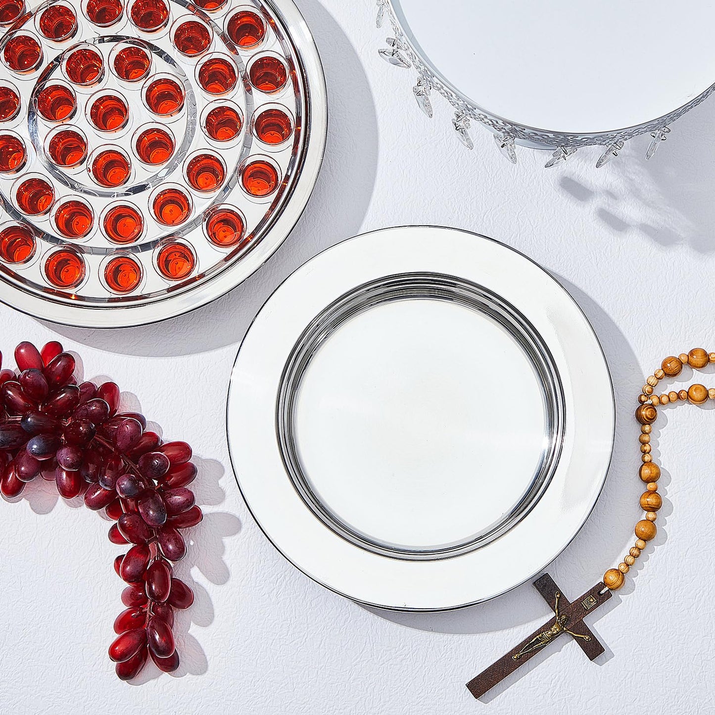 Zhehao 2 Plates Silver Communion Set, Holy Trays with Lid, Stainless Steel Bread Tray Plates for Churches, Holy Communion Tray with Cover, Polished Church Supplies Ware Sets
