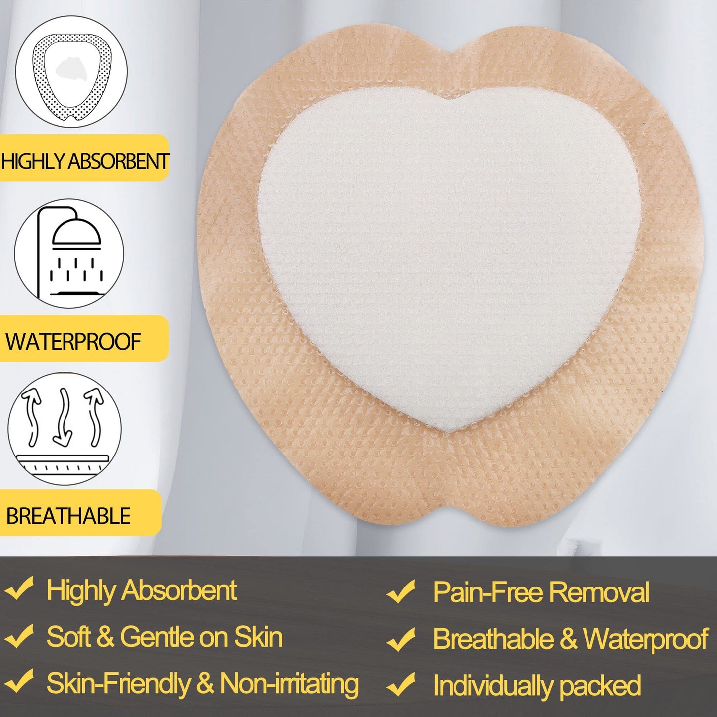 LotFancy Sacral Foam Dressing, 10 Count, 7"x 7", Silicone Foam Dressing, Wound Dressing with Border, Sacrum, Bed Sores, Pressure Ulcers Adhesive Bandage Pad, Highly Absorbent, FSA HSA Eligible