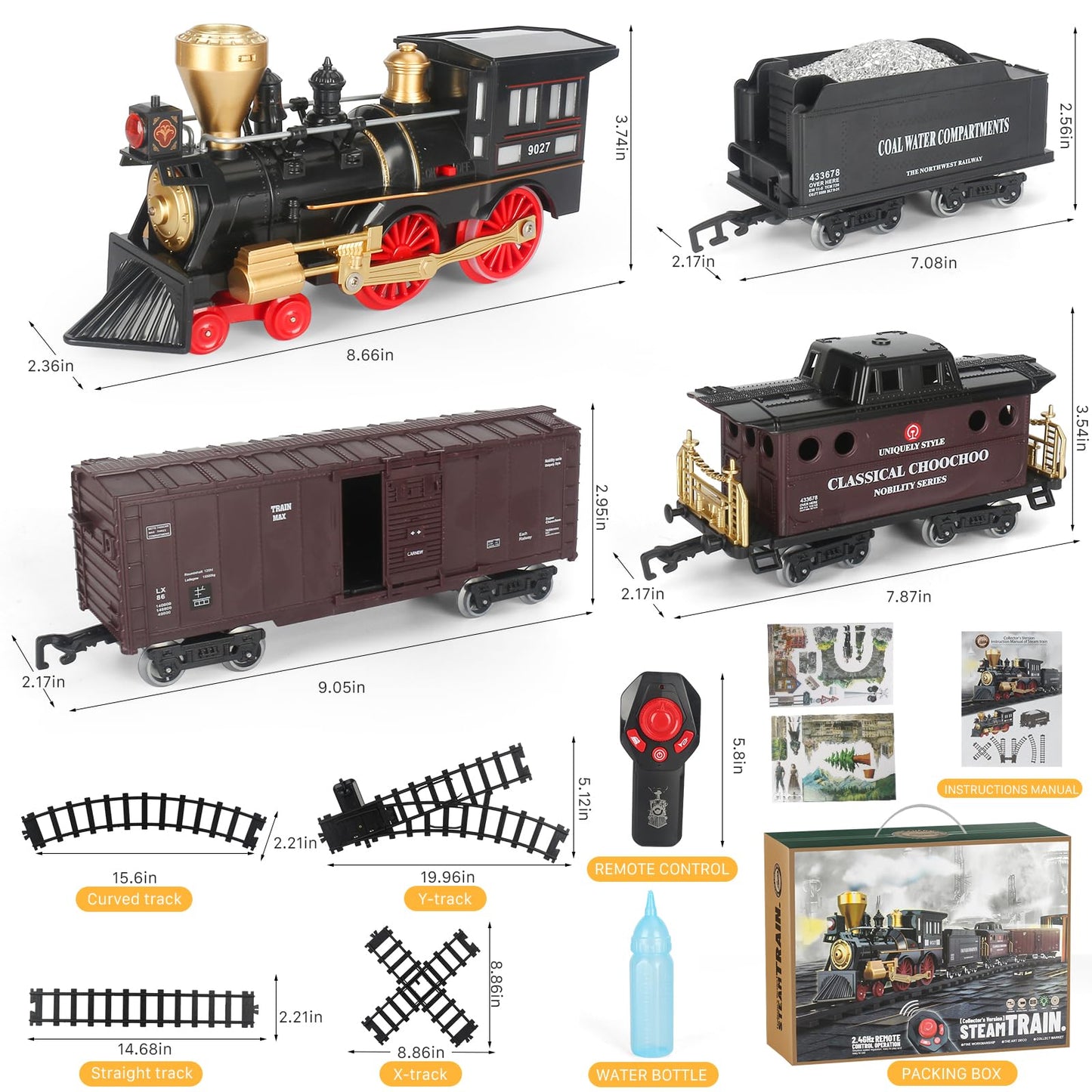 Train Set for Kids,Remote Control Electric Train Set for Children with Tracks,Steam Locomotive Engine w/Smoke Sound Light Cargo Vehicle,Christmas Birthday Toys for Boy for 3 4 5 6 7 8+ Year Old Kids