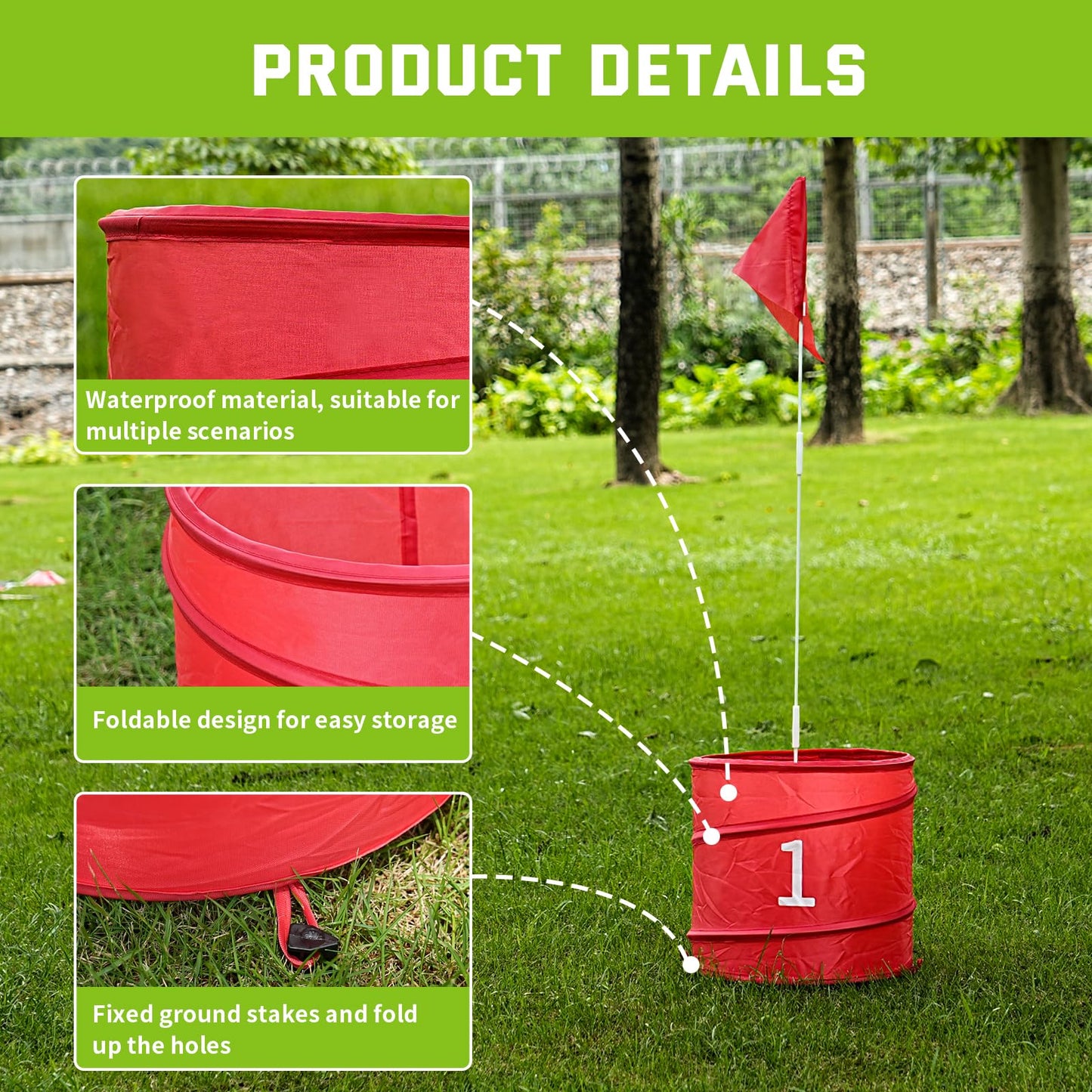 WodGod 9Pcs Holes-Outdoor Backyard Golf Game Set,Outdoor Yard Golf Chipping Game with 2 Clubs,Ball and Flag,Fun for All Crowd, Perfect for Beach,Park,Lawn and Camping