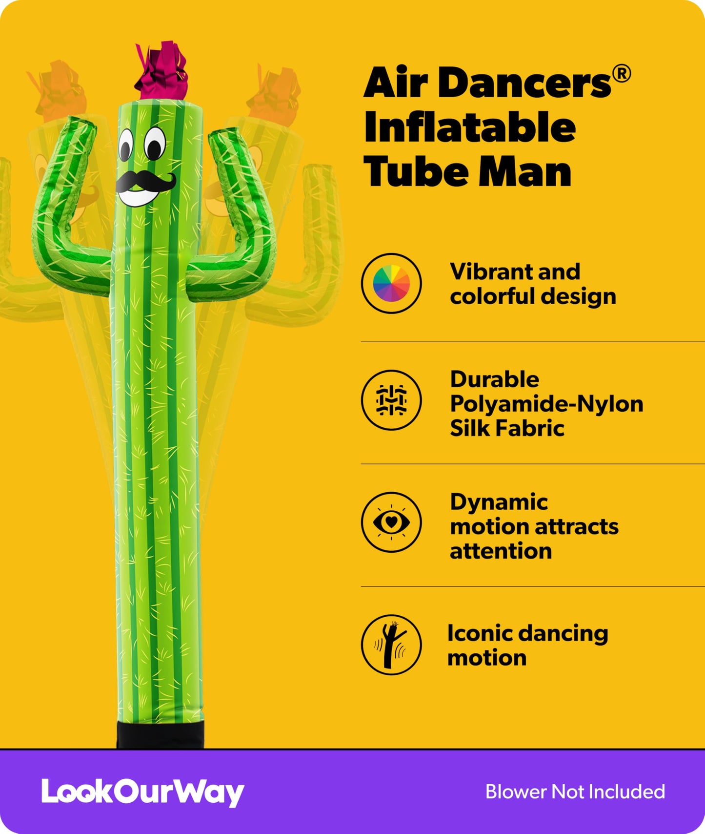 LookOurWay Air Dancers Wacky Waving Inflatable Tube Man Attachment - 6 Feet Tall Advertising Air Dancer Waving Man Inflatable Tube Guy - Blower Not Included - Cactus
