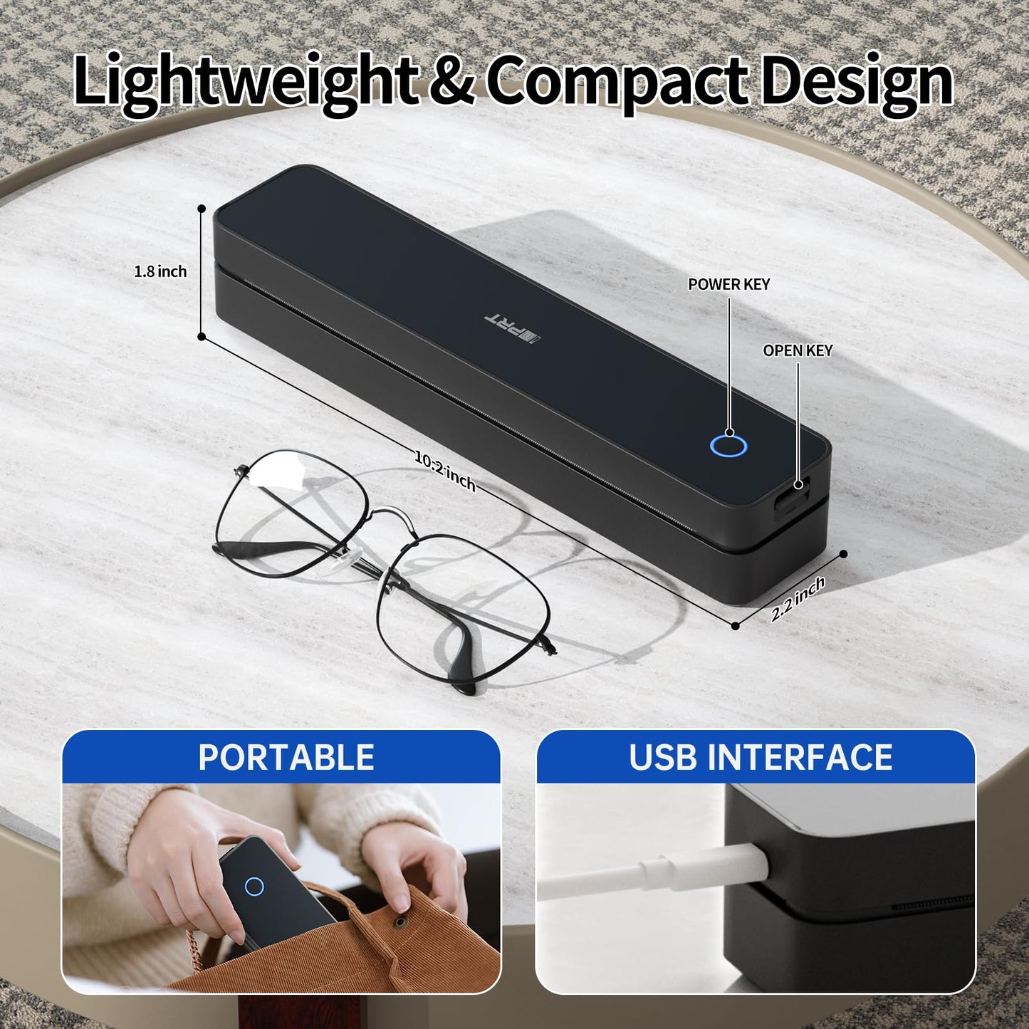iDPRT Portable Printer Wireless for Travel, Inkless Bluetooth Thermal Printers for Home,Office,Vehicles,Supports 8.5" x 11" US Letter&A4 A5 Size,Compatible with Android and iOS Phones&PC