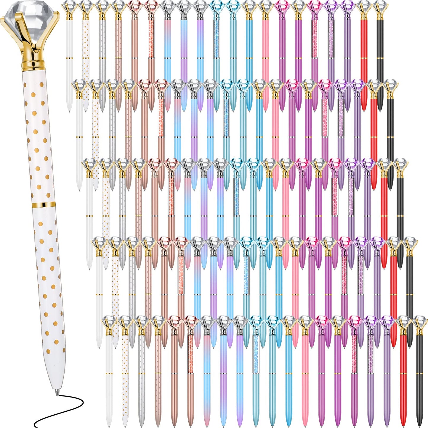 Sherr 100 Pack Big Crystal Diamond Pens Cute Ballpoint Pens Retractable Ballpoint Rhinestones Crystal Bling Gem Plated Black Gel Ink Office Supplies Gifts for Women(Elegant,Assorted)