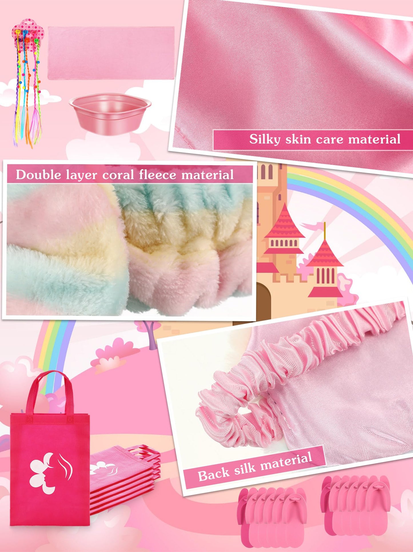 Suhine 6 Set Spa Party Supplies for Girls Kids 6 Satin Robes Spa Kit Sleepover Birthday Slumber Party Favors Nail Salon Pack(Pink, Rose Red)