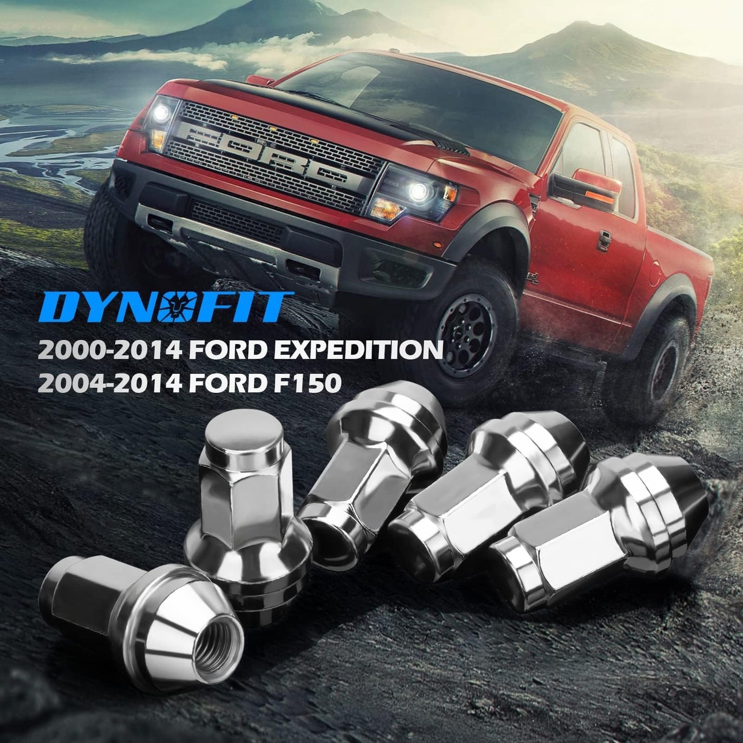 Dynofit 14x2 OEM Lug Nuts for F150 2000-2014, One-piece Factory Steel Tuner Nuts Compatible With Ford Expedition Navigator 03-14, Stock Wheel Nuts Replace OE#BD142978 4L3Z1012A (Work on 14mm-2.0 Stud)