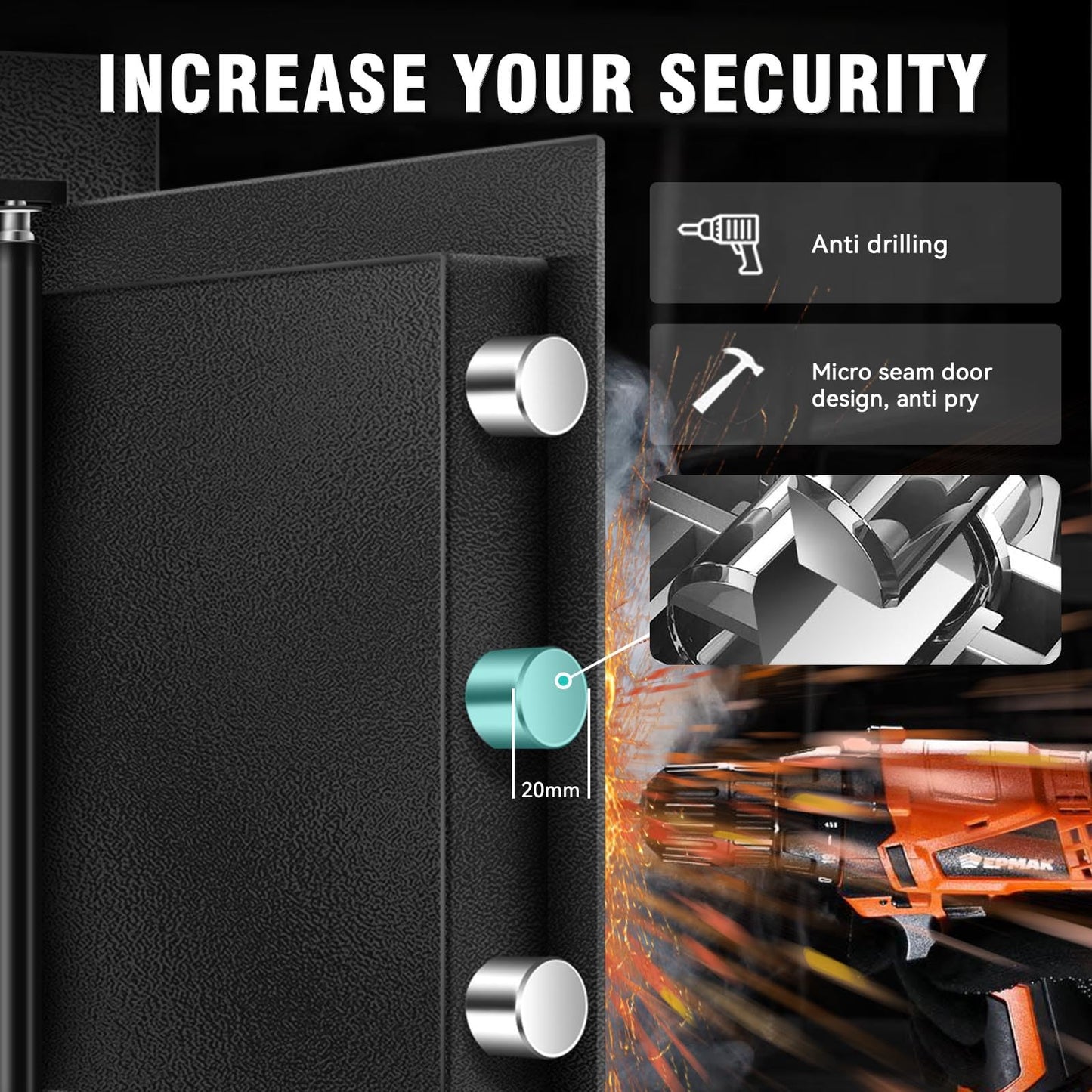 1.2 Cu Ft Safe Box with Fireproof Waterproof, Digital Home Security Safe with External Type-C Interface, Mute Function & Removable Shelf, Keypad & Spare Keys, Personal Security Document Lock for Cash
