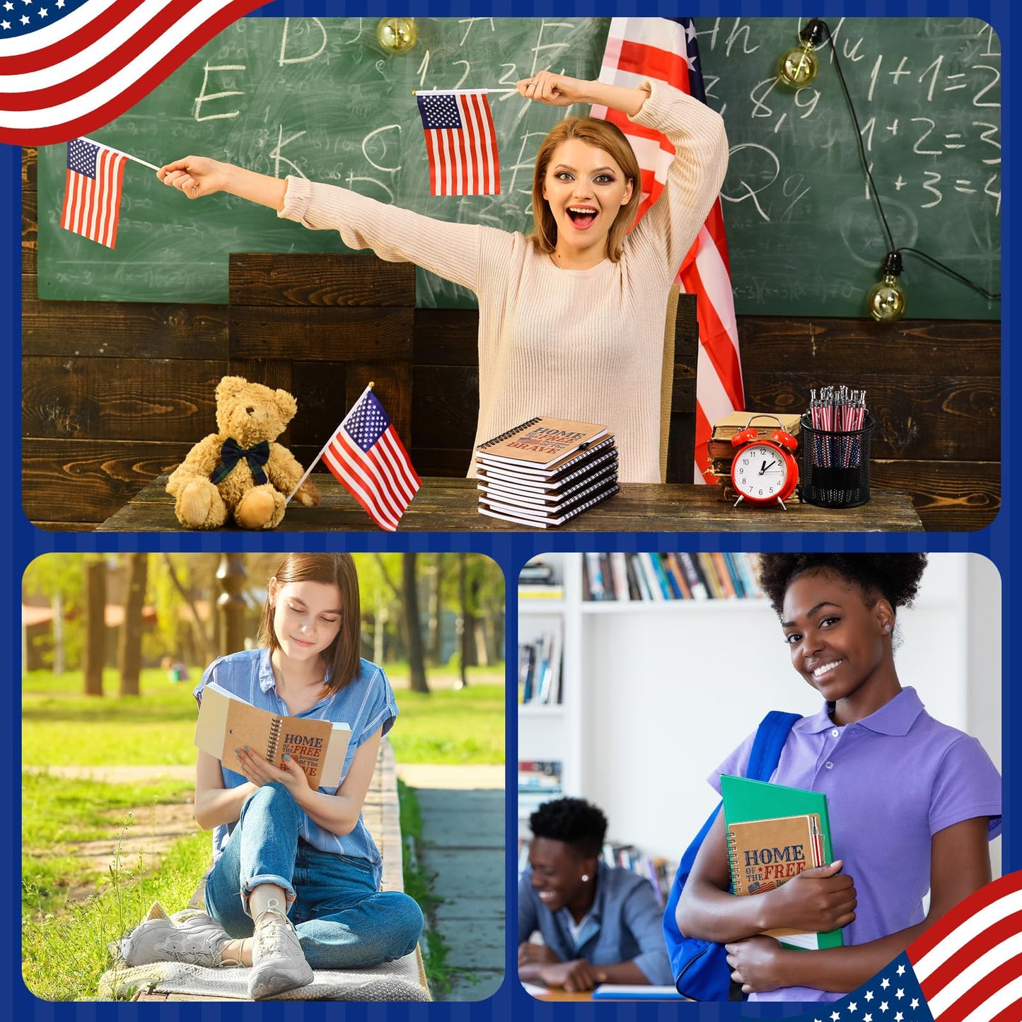 Resurhang 250th Anniversary Memorial Day Gift American Flag Ballpoint Pens Spiral Notebooks Home of The Free Because of The Brave Journal USA Patriotic for Veteran Military Soldier 250th Gift(24 Set)