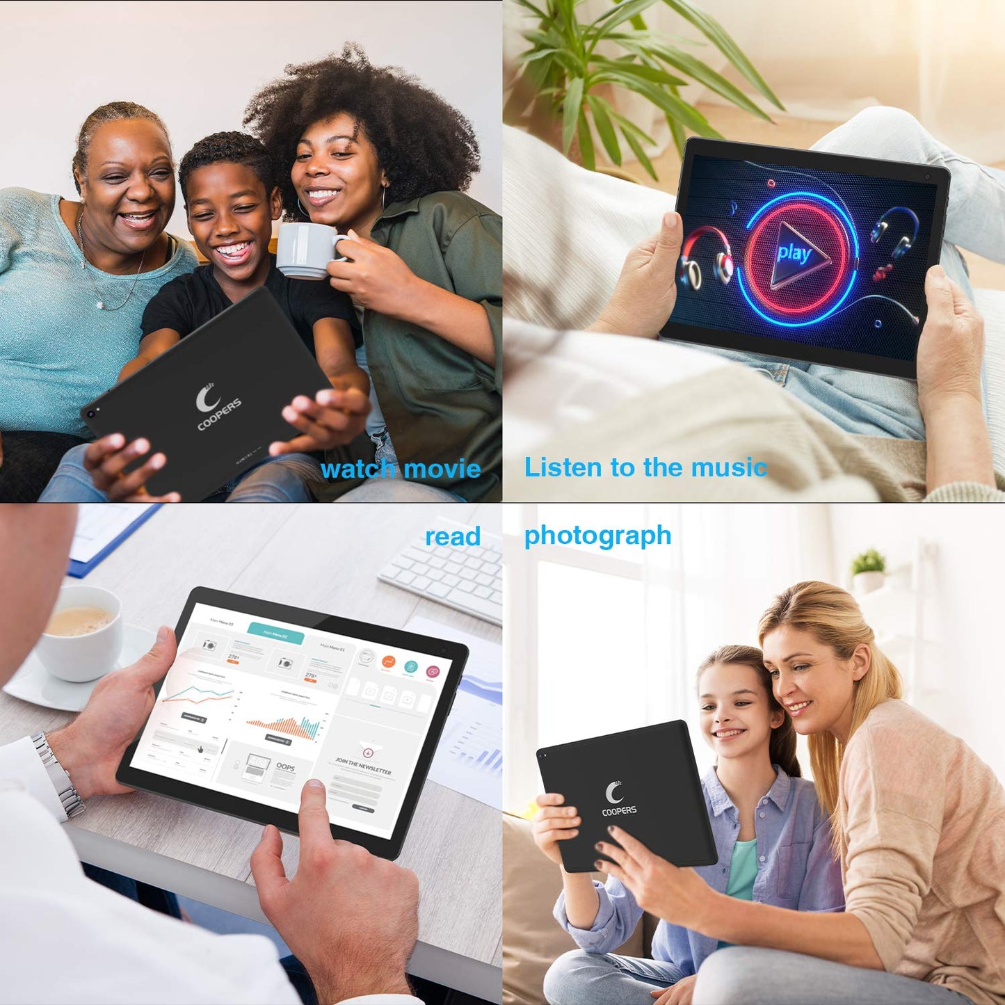 COOPERS Tablet 10 inch Android Tablets, Android 14 Tablet Quad Core Processor 32GB Storage Tablet Computer, 6GB RAM, 8MP Camera, Long Battery Life Black