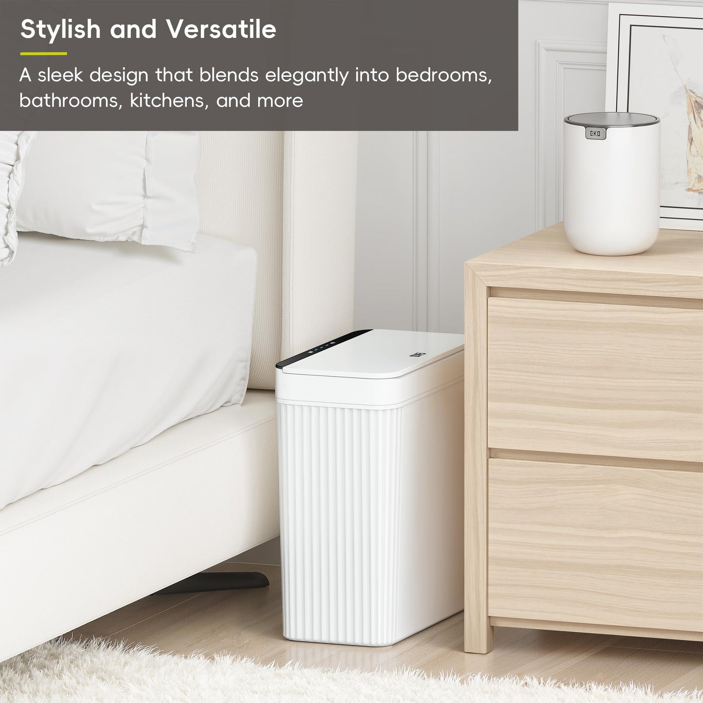 EKO Brio 10L/2.6 Gallon Motion Sensor Trash Can, Automatic Touchless Bathroom Garbage Bin, Waterproof Smart Trash Can for Kitchen, Bedroom, and Office, White