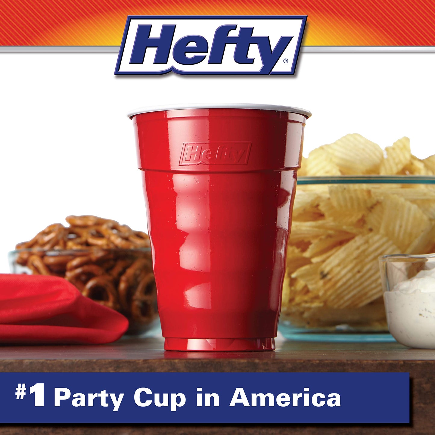 Hefty Party On Disposable Plastic Cups, Red, 18 Ounce, 8 packs of 25 Count