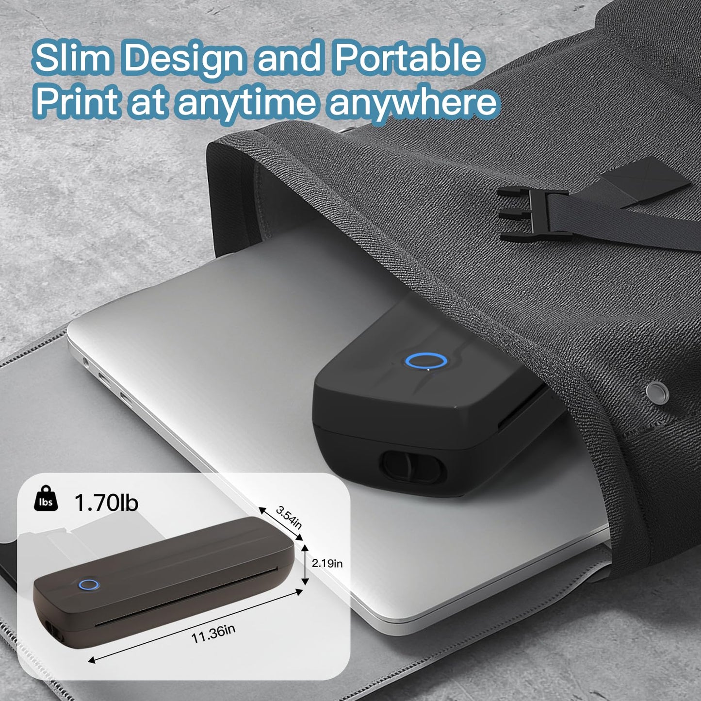 Portable Thermal Printer Wireless for Travel, Supports 8.5" X 11"US Letter/A4/A5/4in/3in/2in Thermal Paper, Bluetooth Inkless Printer Compatible with iOS, Android & Laptop for Office, School, Vehicle