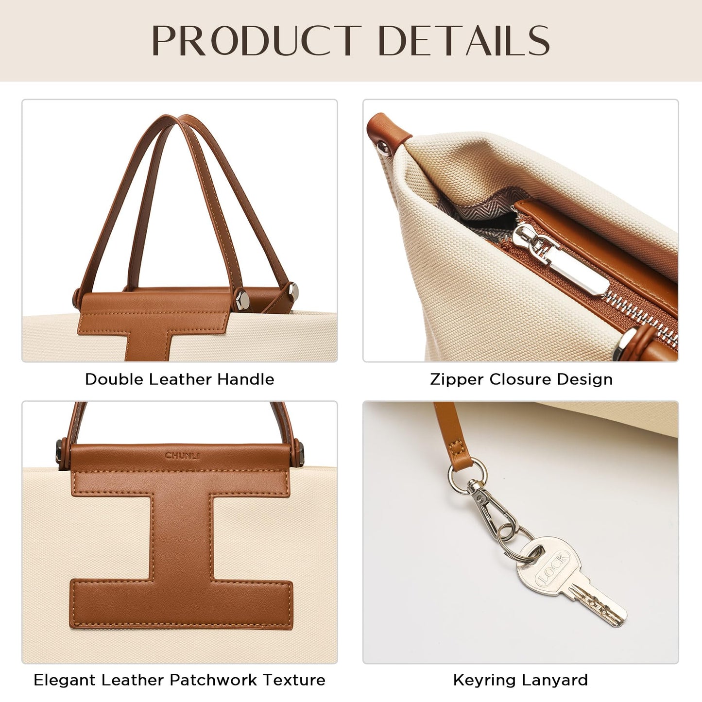 CHUNLI Laptop Tote for Women 15.6 Inch - Professional Work Bag & Structured Business Briefcase, Lightweight Canvas-Look Leather Computer Bag for Office, Teacher