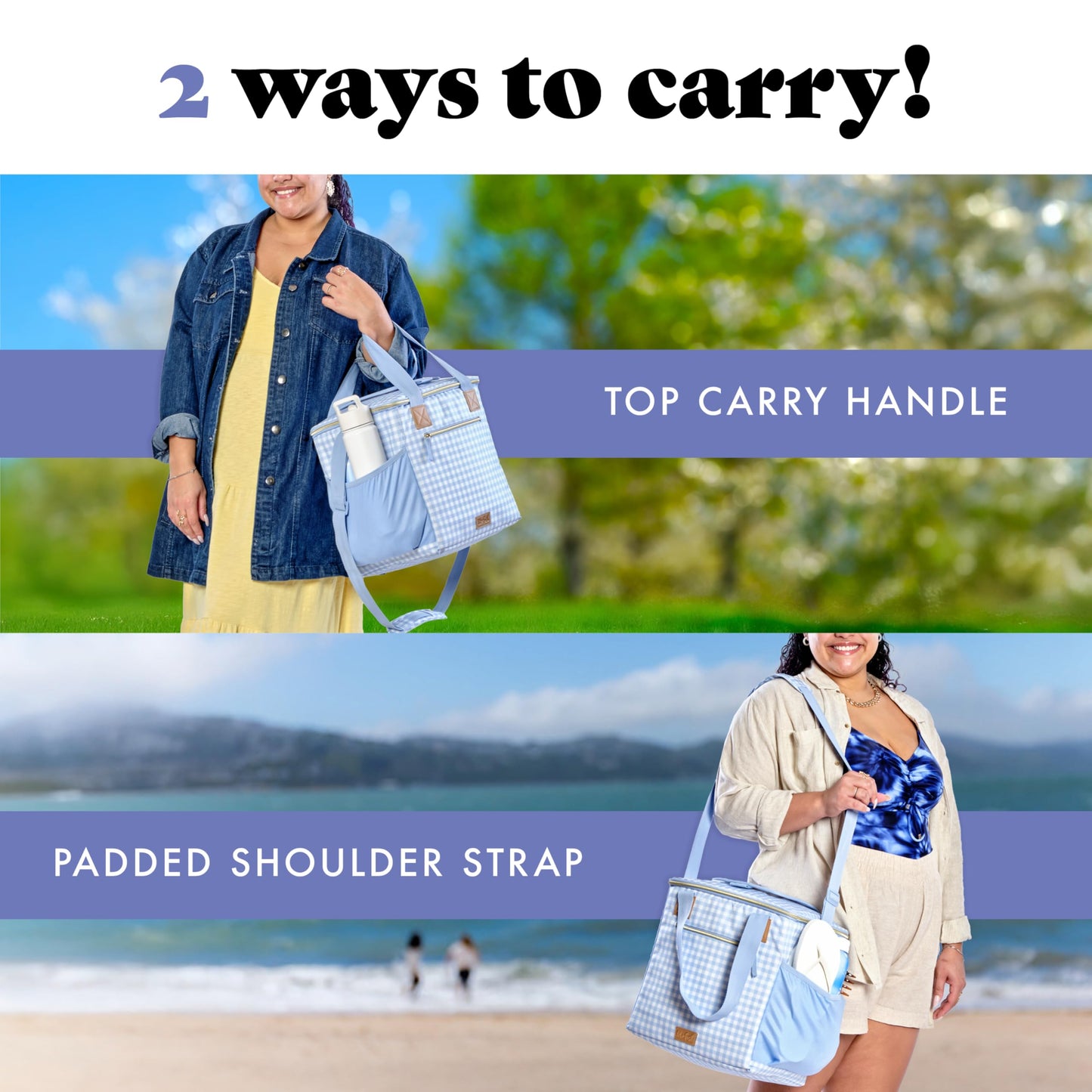 Fit & Fresh, 24-Can Soft Cooler Bag Insulated Leak-Resistant, Portable Soft Cooler, Large Cooler, Soft Sided Cooler Bag, Travel Cooler, Blue Gingham