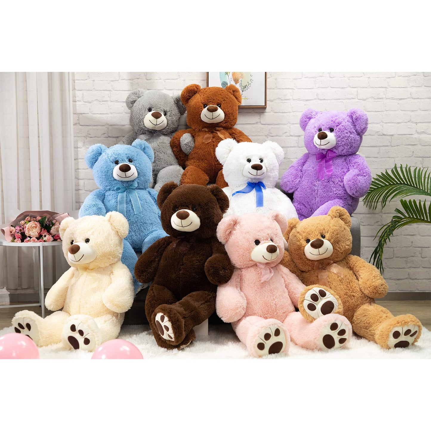 HollyHOME Teddy Bear Stuffed Animal Plush Giant Teddy Bears with Footprints Big Bear 36 inch Tan