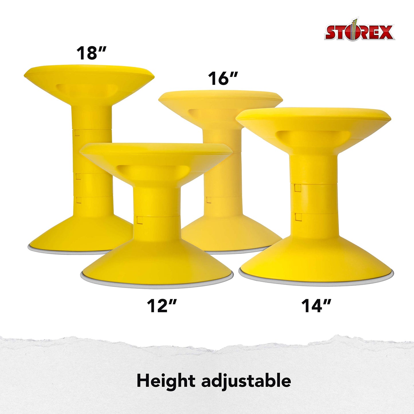 Storex Wiggle Stool – Active Flexible Seating for Classroom and Home Study, Adjustable 12-18 Inch Height, Yellow (00303U01C)
