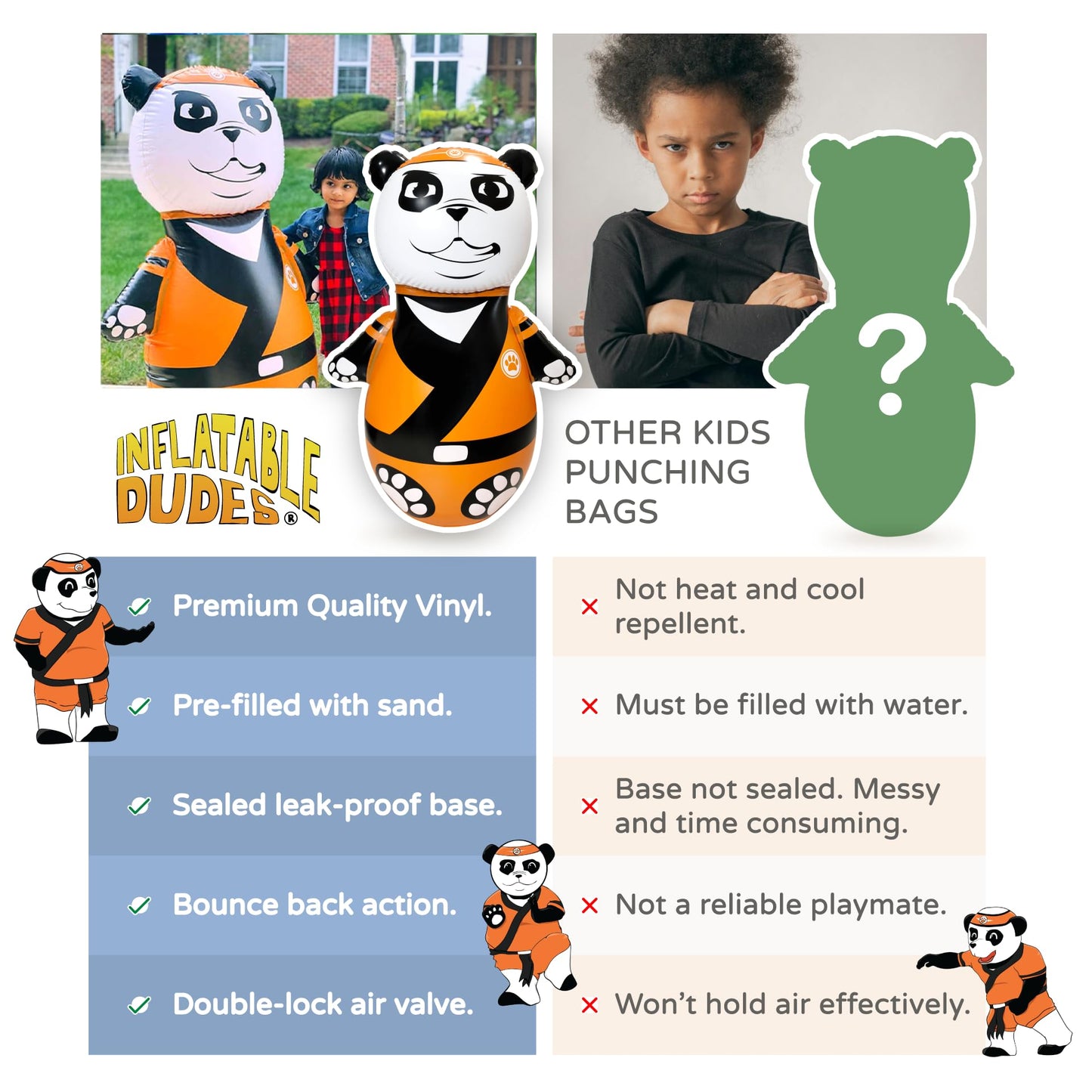 INFLATABLE DUDES Panda 47 Inches -Kids Punching Bag | Already Filled with Sand| Bop Bag | Premium Inflatable Toy | Party Games - Indoor Outdoor- | Bounce-Back Action | Punching Bag for Kids- (Bambam)