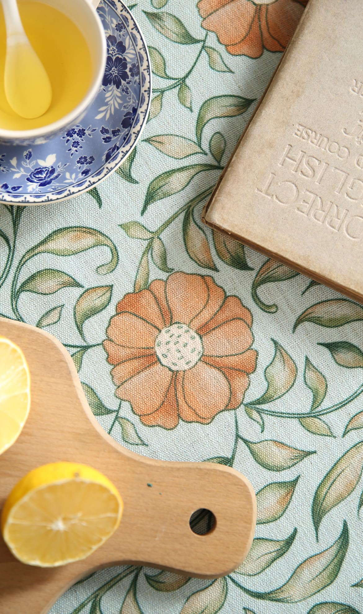 patdrea Designer French Linen Tablecloth Rectangle for Tables,Italian Floral Tablecloth,Provencal Country Tablecloths,FlowerBlue Pattern Table Cover for Kitchen Dining,Christmas,55"x79"