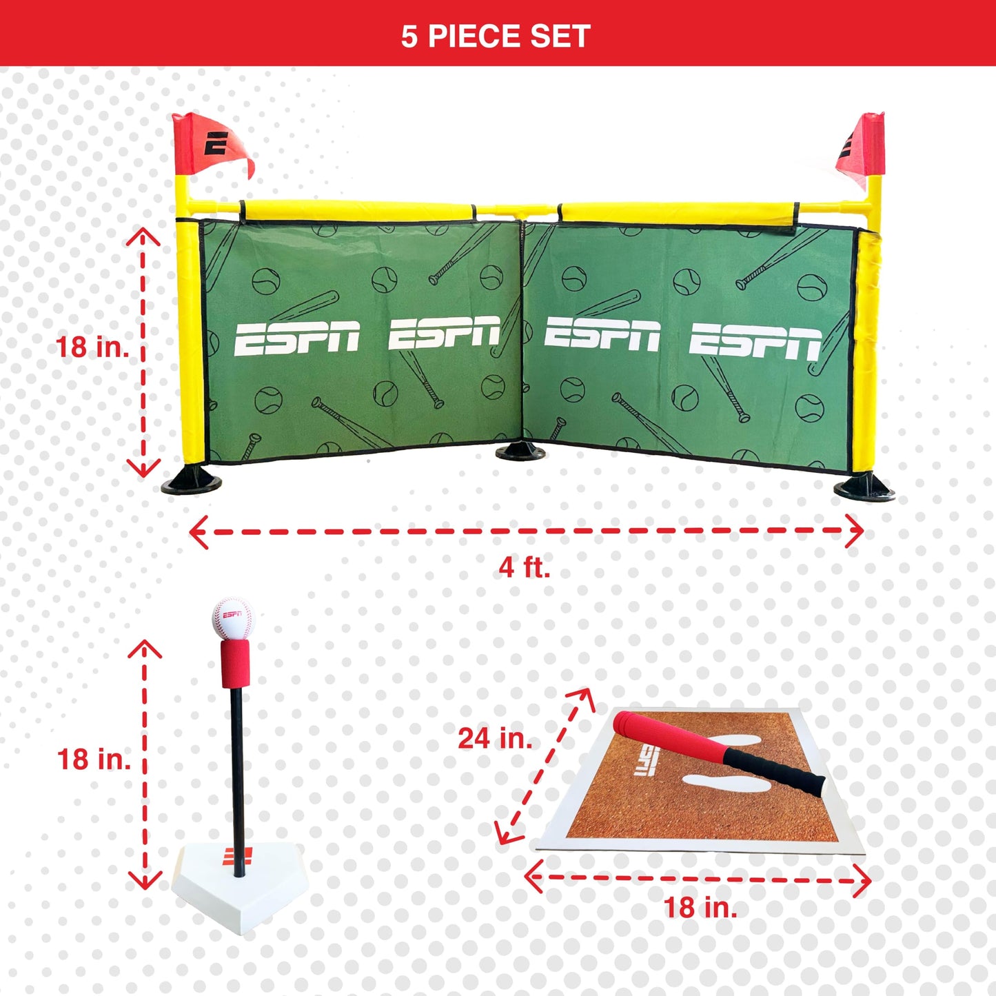 ESPN Batting Tee for Kids Includes Tee Ball Bat, Foam Ball, Home Run Fence, and Batter’s Box