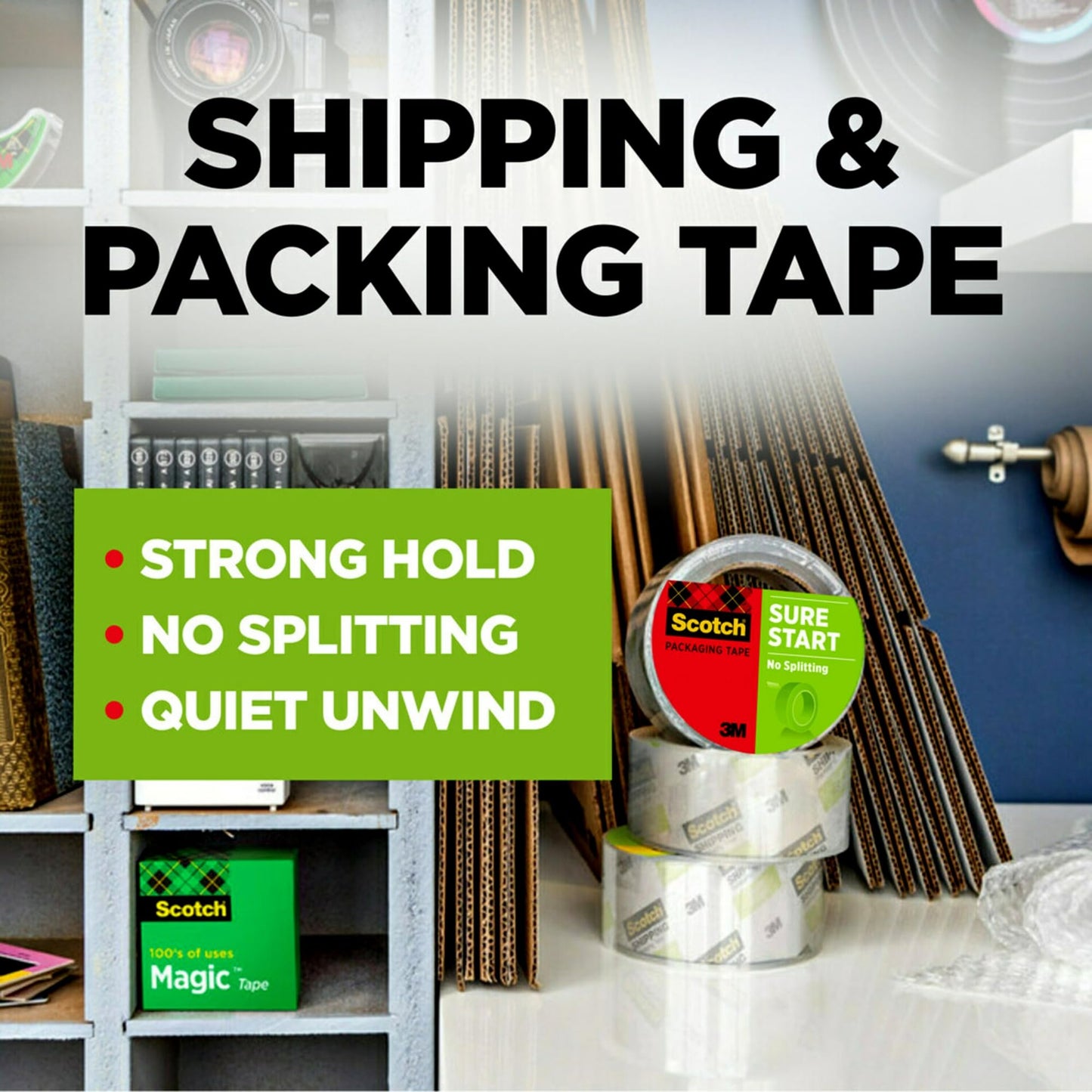 Scotch Sure Start Moving Packaging Tape, 1.88 in x 54.6 yd, 6 Rolls of Packing Tape