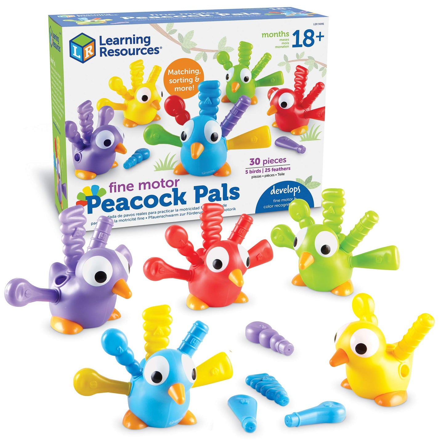 Learning Resources Fine Motor Peakcock Pals, Fine Motor Toy, Set of 4, Ages 2+