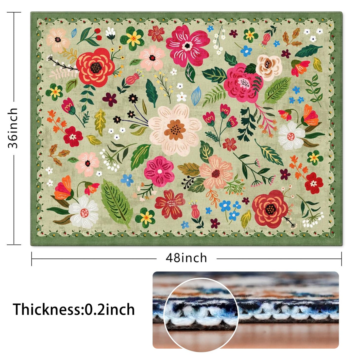 Office Chair Mat for Hardwood & Tile Floor,Boho Floral 36"x48" Office Computer Chair Mat for Rolling Chairs,Under Desk Non Slip Gaming Rug,Rubber Backing Large Low-Pile Carpet Protector Mat(Green)