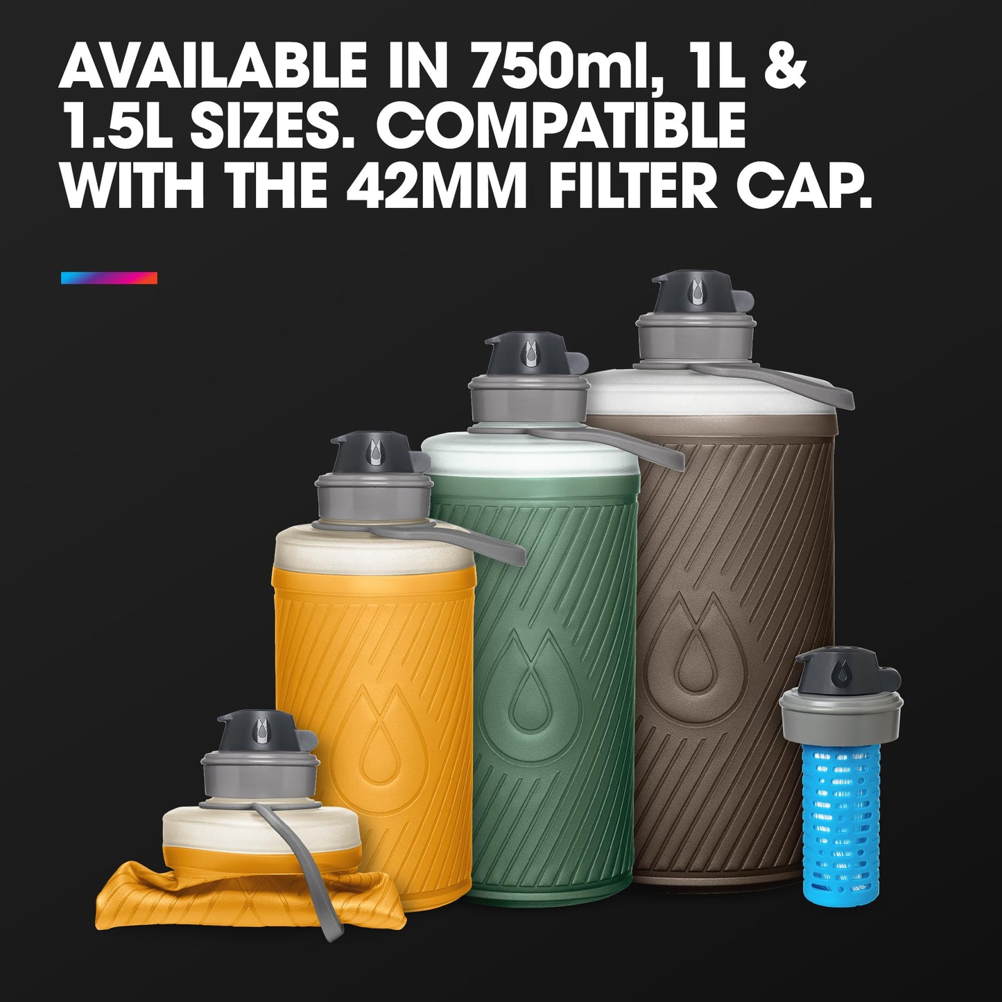 HydraPak Flux - Collapsible Backpacking Water Bottle (1.5 Liter) - BPA Free, Ultra Light, Spill-Proof Twist Cap - Sage Green