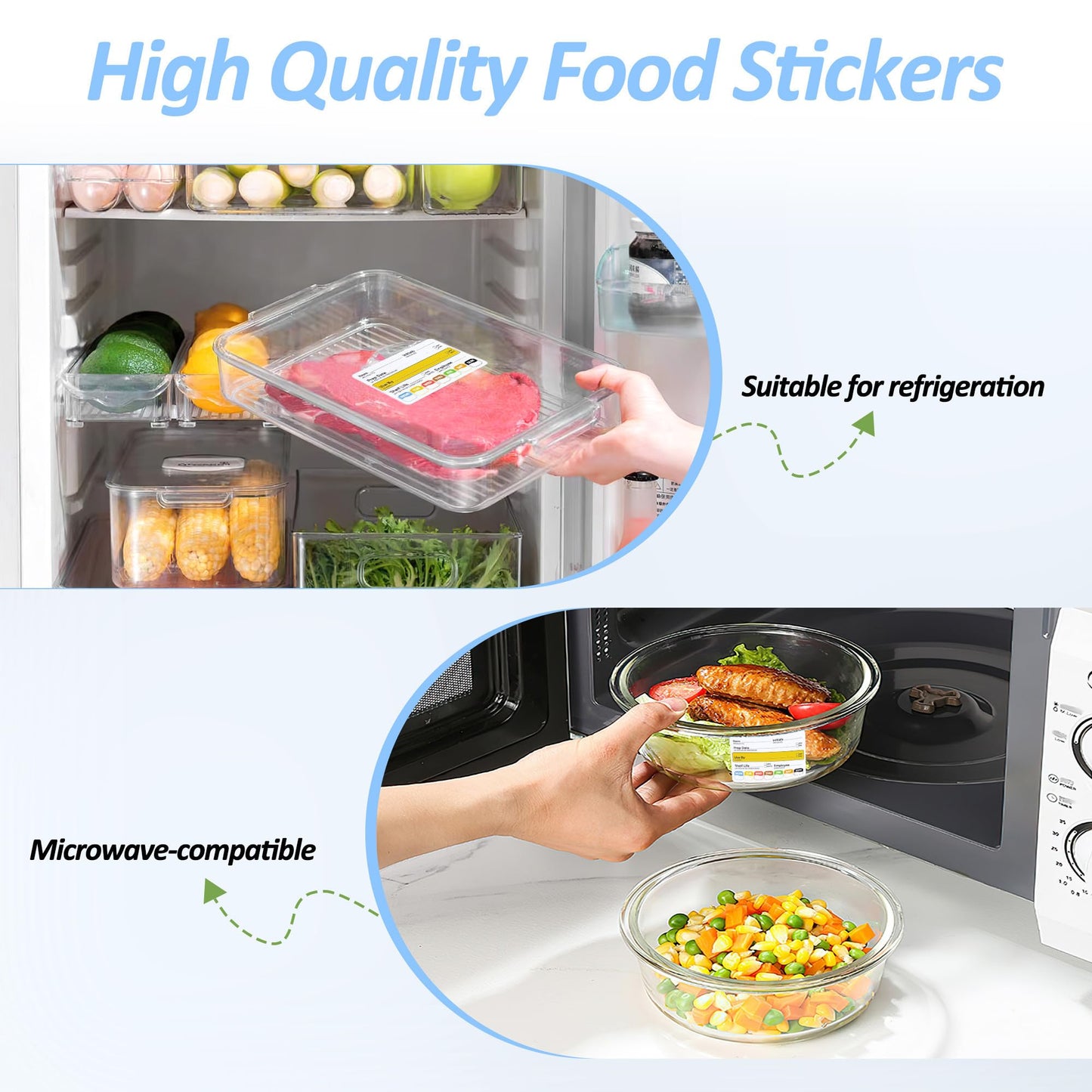 Restaurant Quality Shelf Life Food Rotation Labels Vinyl, 2” x 3” Self-Adhesive Removable Freezer Food Labels, Perfect for Reusable Containers, Easy to Remove, Food Safety Date Sticker (8 PCS)