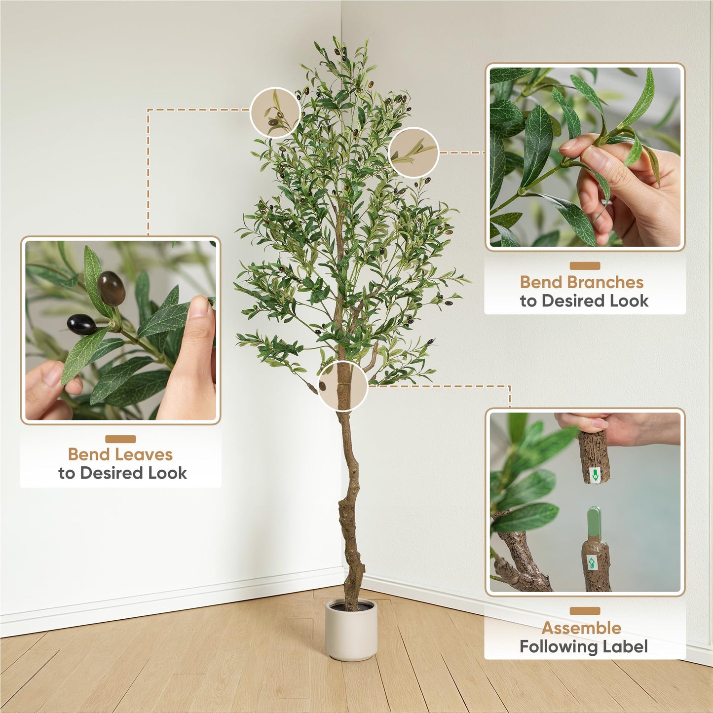 TreeTrip Olive Tree Artificial Indoor, 7 FT Faux Olive Trees with Planter, Fake Tall Plants with Natural Trunk and Lifelike Fruits for Home Office Decor(1, 7FT)