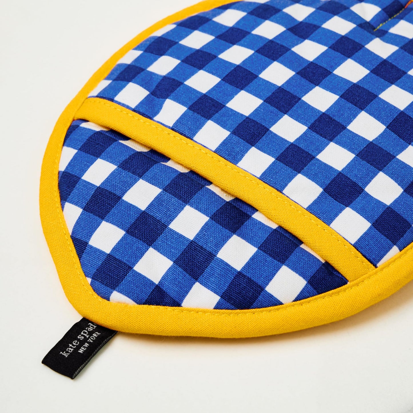 kate spade new york Lemon Party and Spring Gingham Pot Holder 2-Pack Set, Heat Resistant, 100% Cotton, Navy Blue/Yellow, 7"x10"