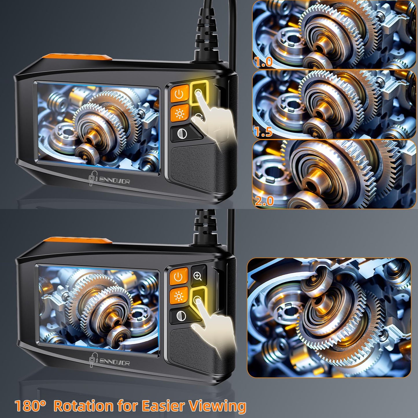 Endoscope Camera with Light, 4.3" HD 1920P Borescope Snake Inspection Camera, IP67 Waterproof 8 Adjustable LEDs 32.8ft Semi-Rigid Tool Kit for Automotive Plumbing DIY Cool Gadgets