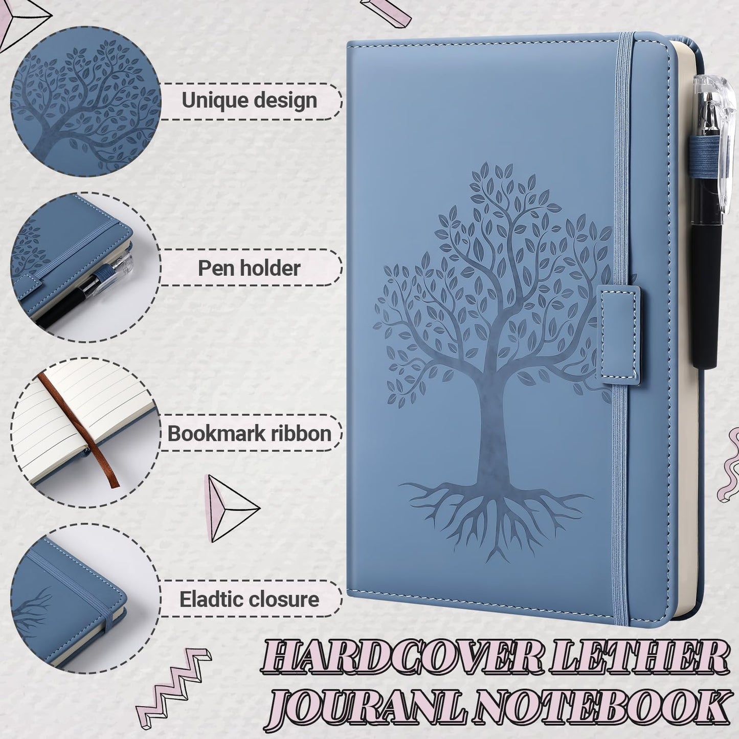 Estune 10 Pack Lined Journal Notebook A5 Tree of Life Hardcover Leather Journal with 10 Pen, College Ruled Notebook for Travel, Business, Work, Office, School Note Taking Diary(Soft Color)