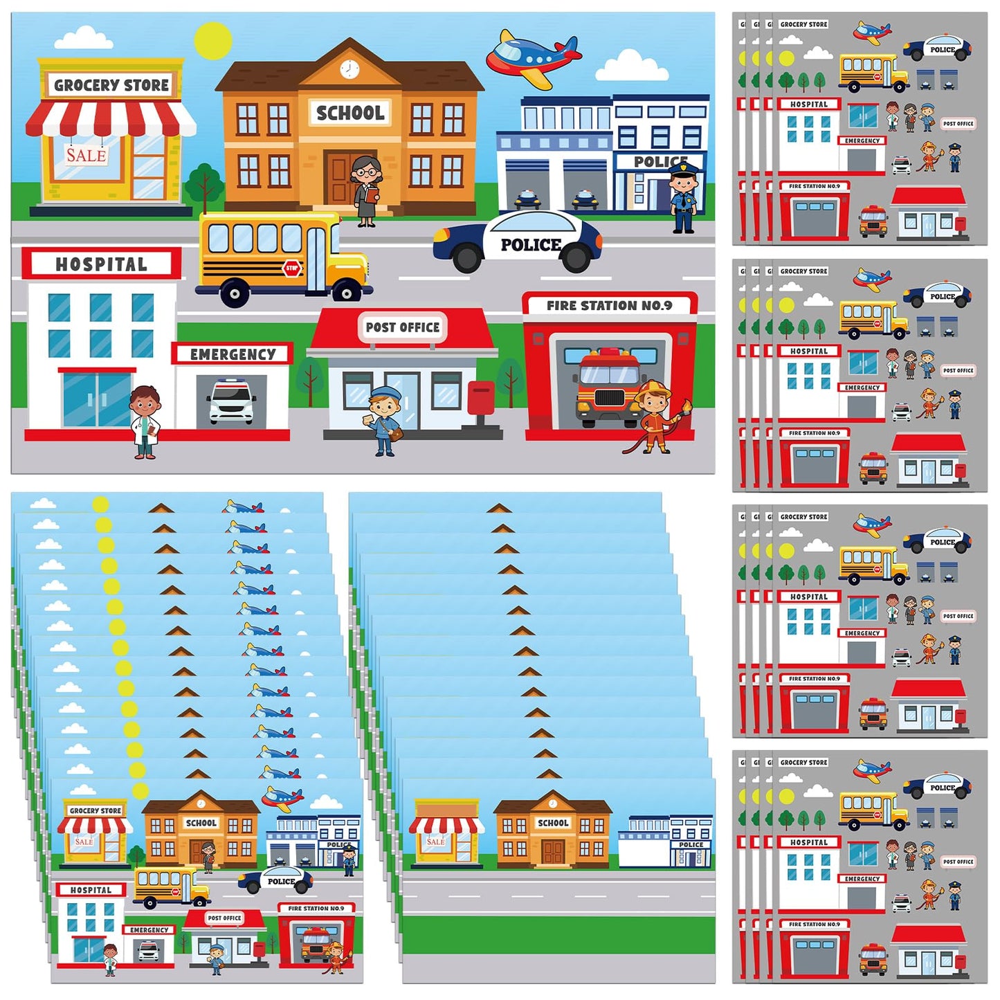 Frienda Set of 24 Community Helpers Giant Sticker Scene Community Helpers Educational Learning Kit Career Sticker Set Toys for Preschool Classroom Bulletin Board Decorations Flash Cards Crafts