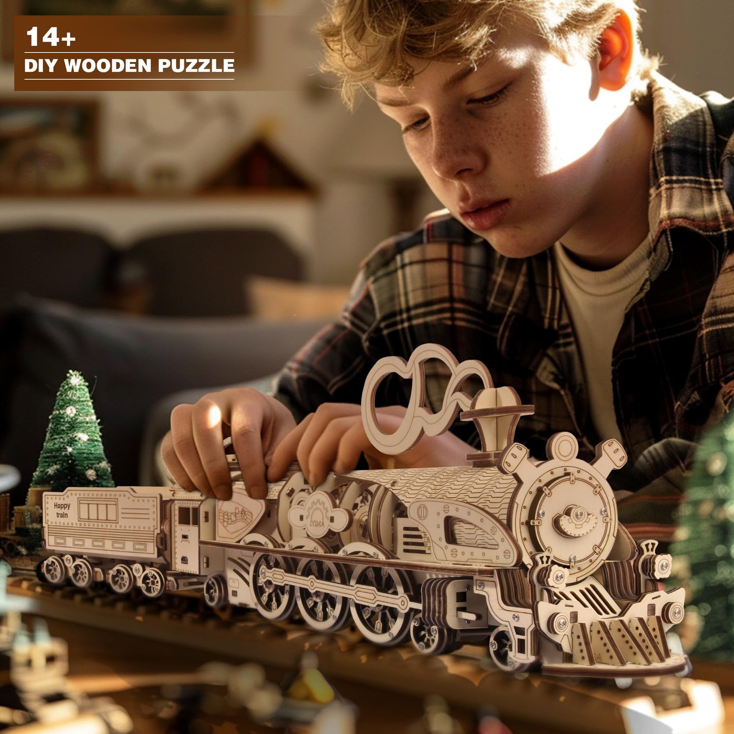 Fuiltee 3D Wooden Puzzles for Adults, DIY Mechanical Train Model Kit, Movable Model Train, Removable Carriages, Unique Gift for 14+ Teens and Adults (279Pcs)