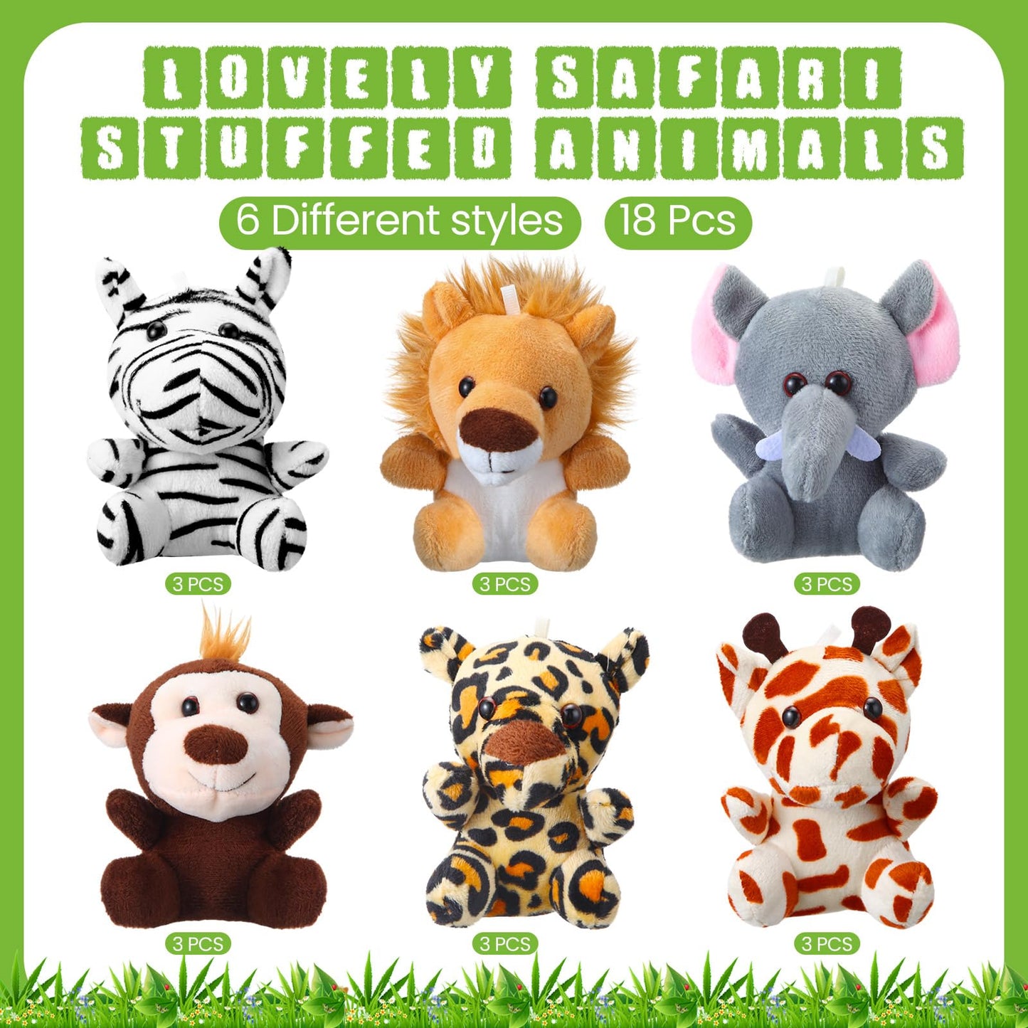 Vinsot 39 Pcs Mini Safari Stuffed Animals Set 18 Small Jungle Forest Animal Plush Toys 18 Kraft Paper Boxes Acrylic Sign Plastic Basket Adopt an Animal Favors for Birthday Supplies Gifts