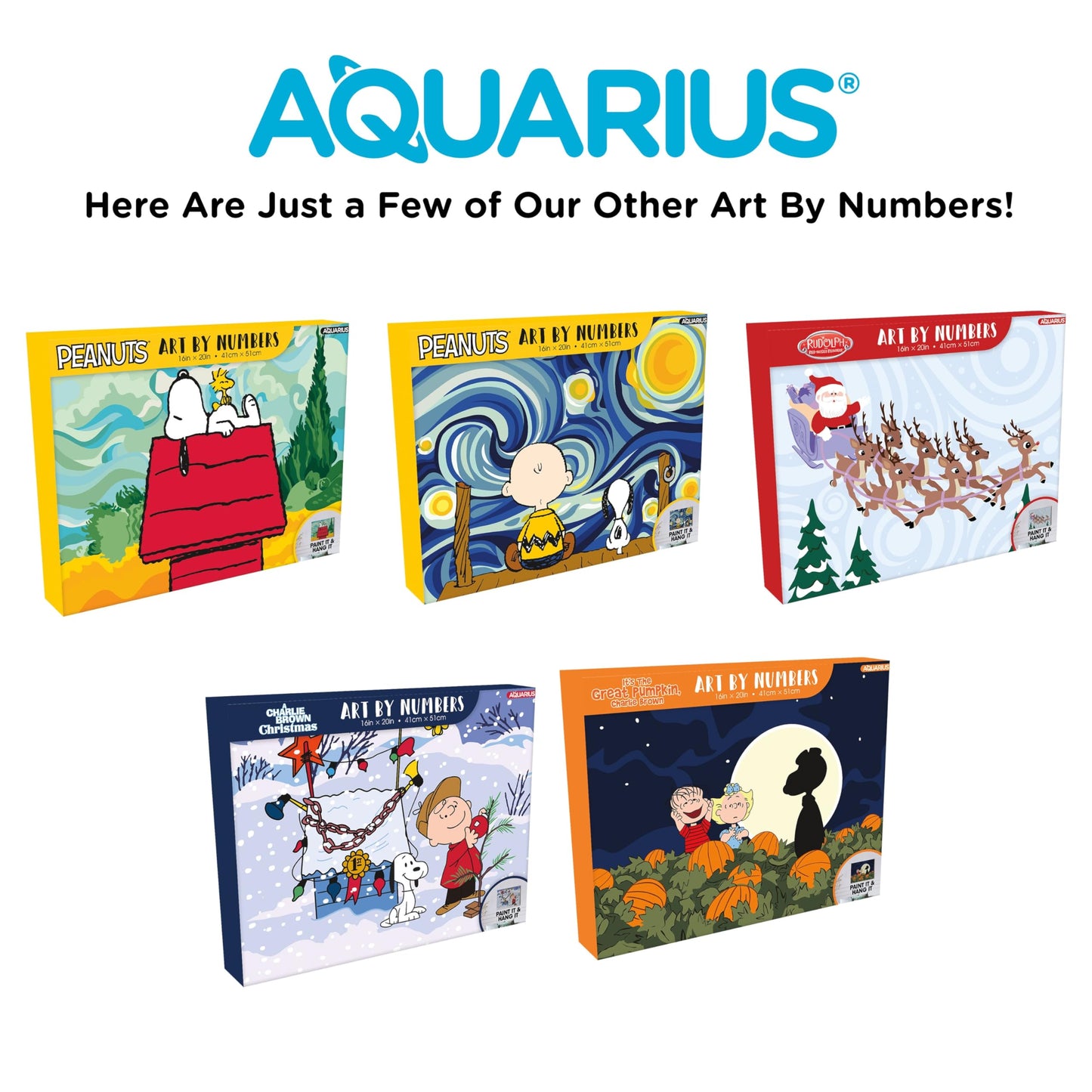 AQUARIUS Peanuts Starry Night Art by Numbers Painting Kit (16 x 20 Stretched Canvas) 24 Paints, 3 Paint Brushes, Ready to Hang, Officially Licensed Peanuts Collectible - 16x20 in