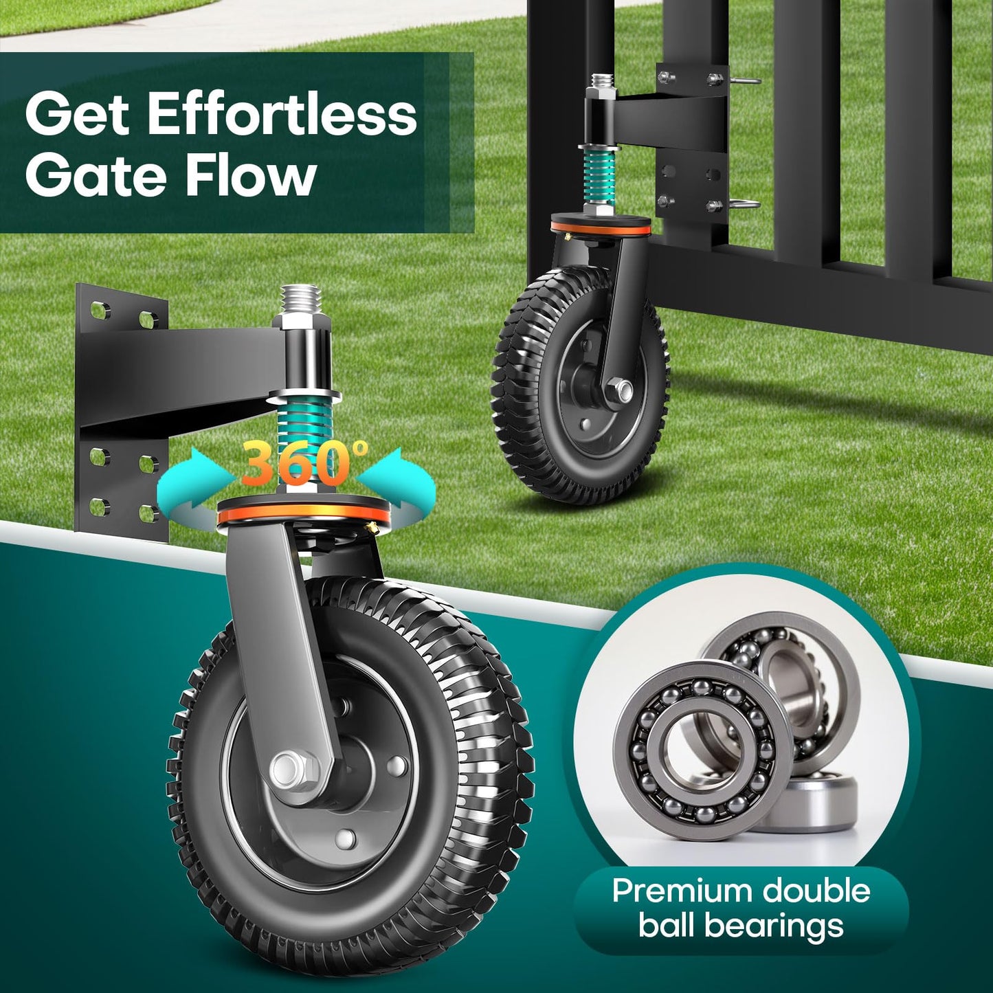 FVCLBZ 6inch Heavy Duty Gate Caster, 2 Pack gate Wheels for Wooden gate, Swivel Caster Wheels for Wooden Gate and Fence 700LBS Capacity