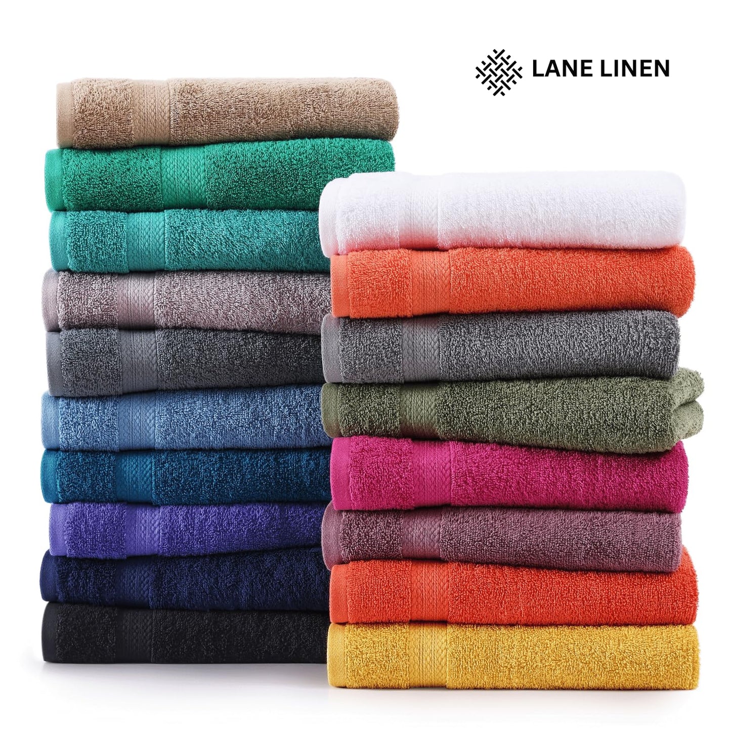 LANE LINEN 100% Cotton Towels for Bathroom - 18 Piece Family Pack - Super Soft & Quick Dry - 4 Bath, 8 Washcloth, 6 Hand Towels - Oeko TEX Certified, Machine Washable & Durable - Cool Grey
