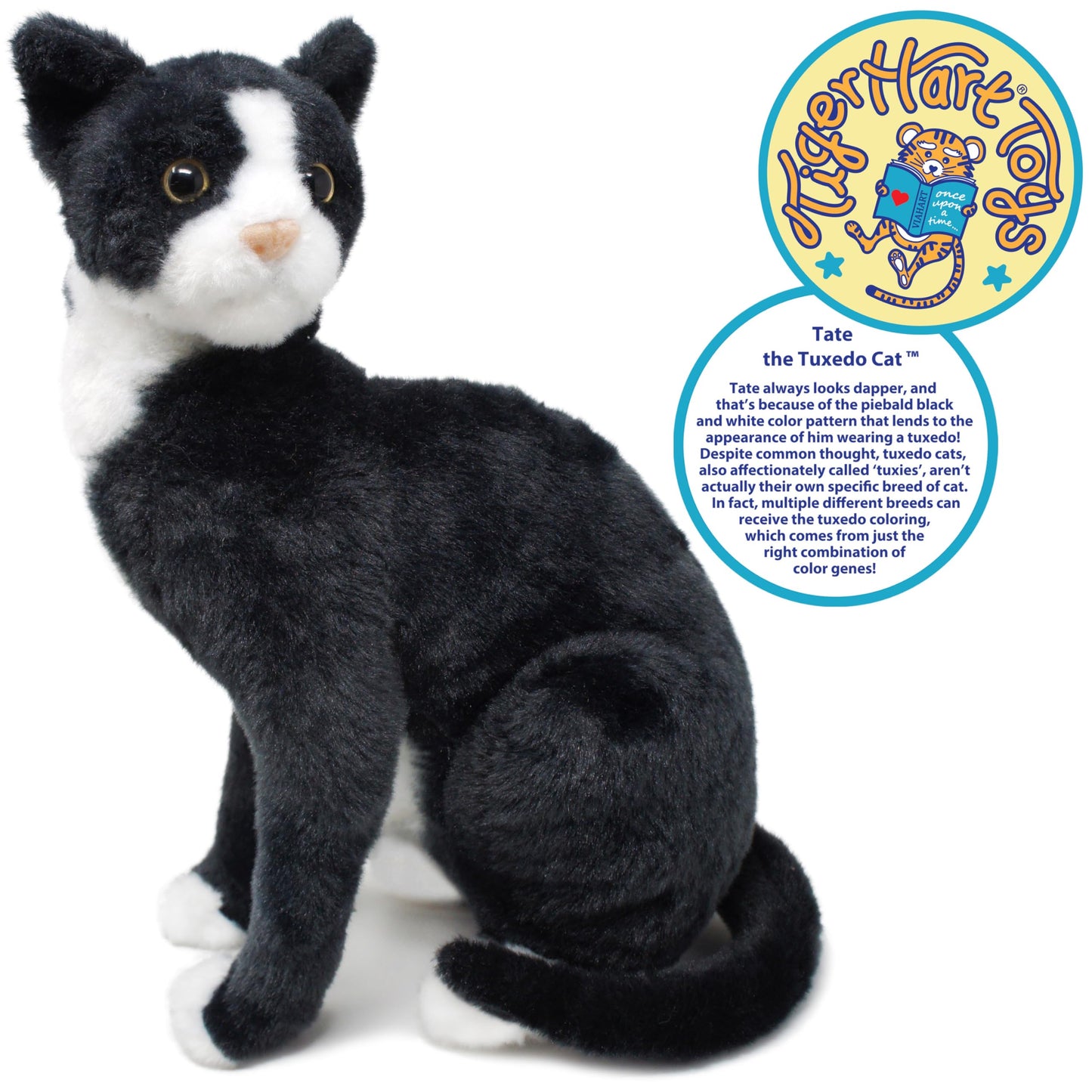 VIAHART Tate The Tuxedo Cat - 14 Inch Stuffed Animal Plush Black and White Kitten - by TigerHart Toys