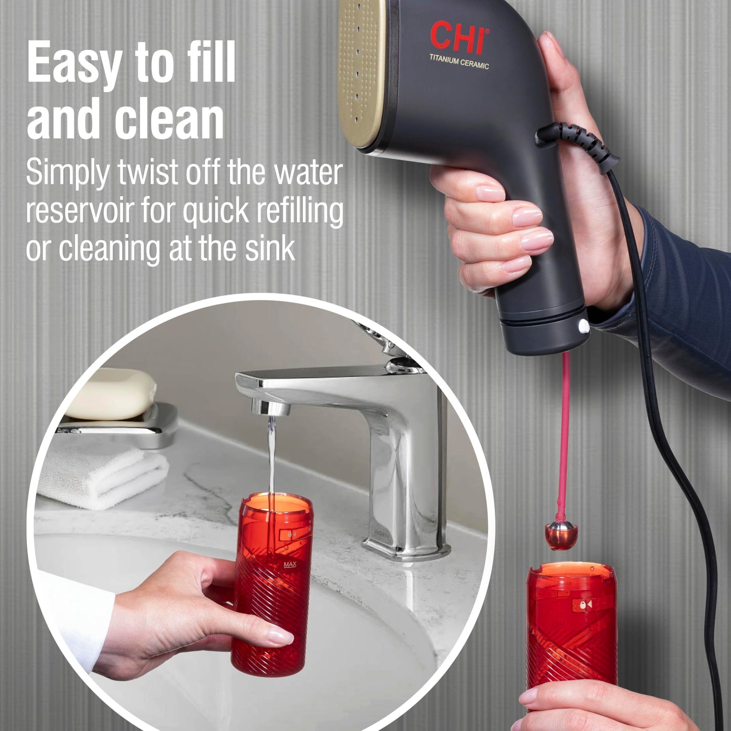 CHI Collapsible Travel 2-in-1 Handheld Garment Steamer & Steam Iron for Clothes, Large 120 ml Water Tank For up to 6 Minutes of Use, Collapses for Compact Storage, Fast Heatup, 10’ Cord, Black (11611)