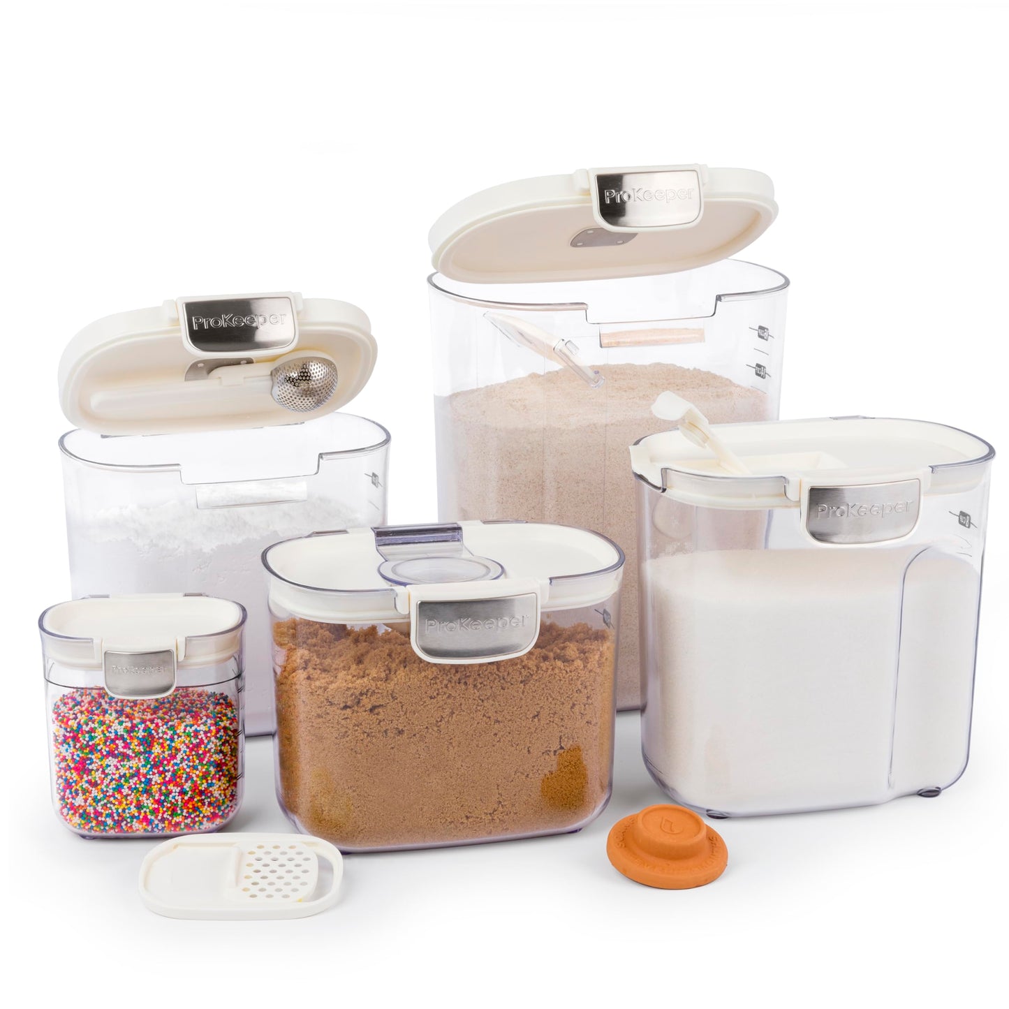 ProKeeper+ Airtight Food Storage Container Set – Clear Plastic Flour and Sugar Canister Set with Magnetic Accessories for Kitchen Organization (White, 9-Piece)