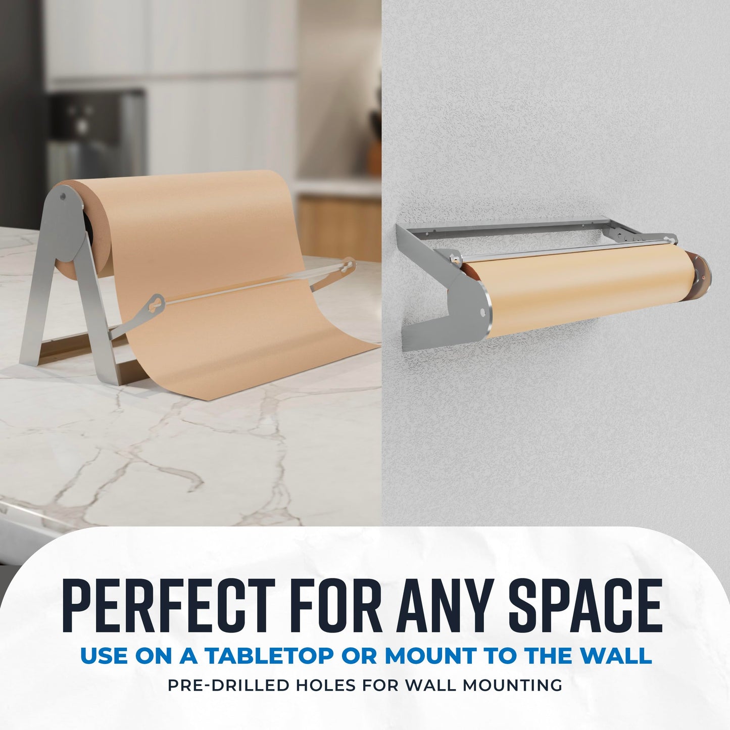 Bryco Goods - 18 Inches All Paper Roll Dispenser and Cutter Made of Heavy-Duty Steel Frame & Sharp Blade. Holds, Dispenses & Cuts. Wall Mountable & Non-Slip Tabletop. Ideal Butcher Paper Dispenser