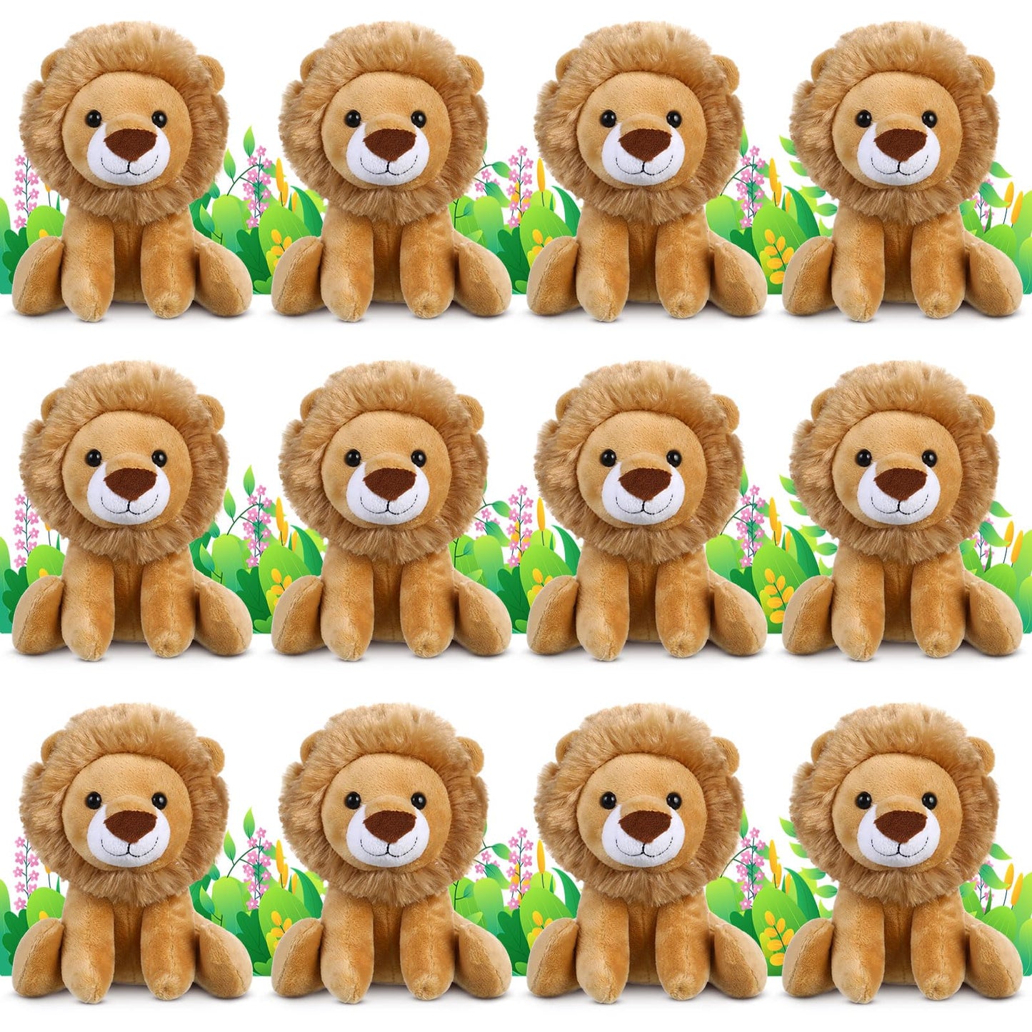 VercanMonth 12 Pieces Lion Plush Set 6 Inches Cuddly Lion Stuffed Animal Soft Cuddly Plushie for Boys Girls Birthday Favors Gifts Forest Party Decor