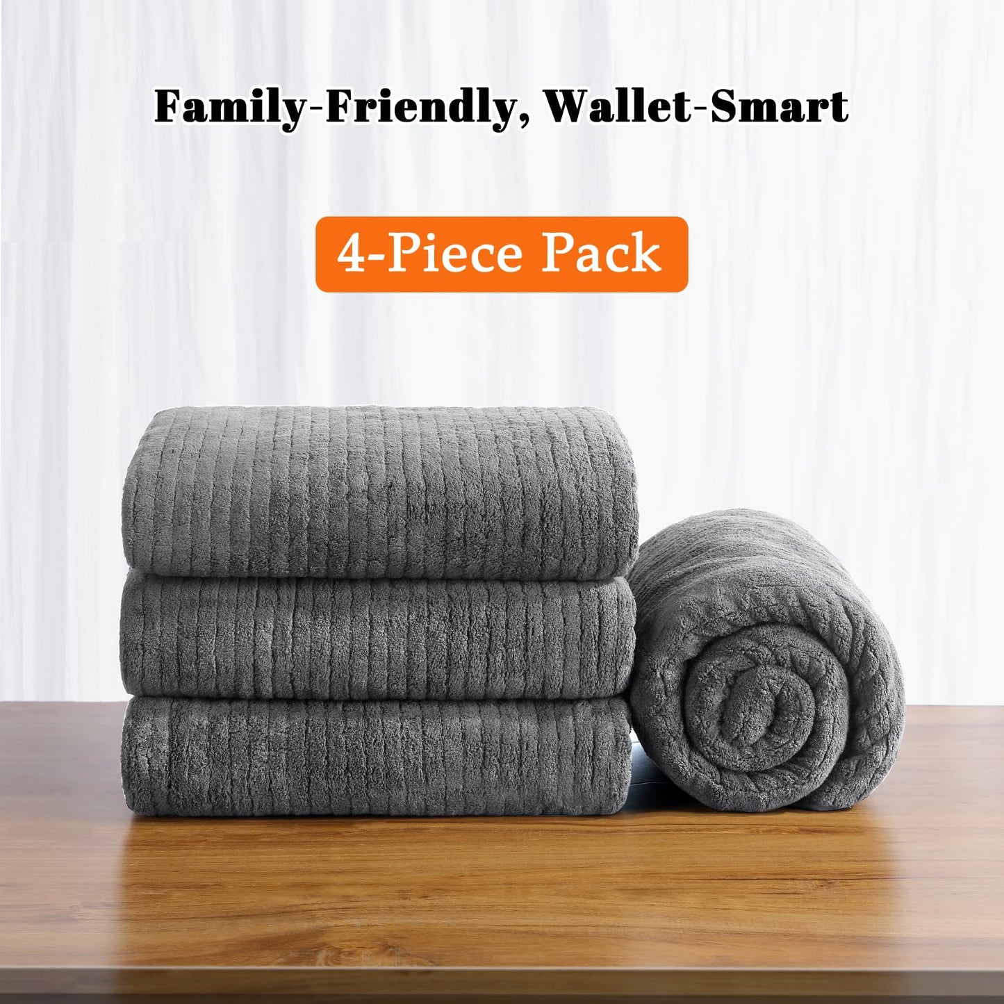 Lunoku Bath Towels Set of 4 Extra Large 35 x 70 Inches,Luxury Thick High Absorbent Quick Dry Bath Sheet,Ultra Soft Microfiber,Bathroom,Beach,Yoga,Sport,SPA (Grey)