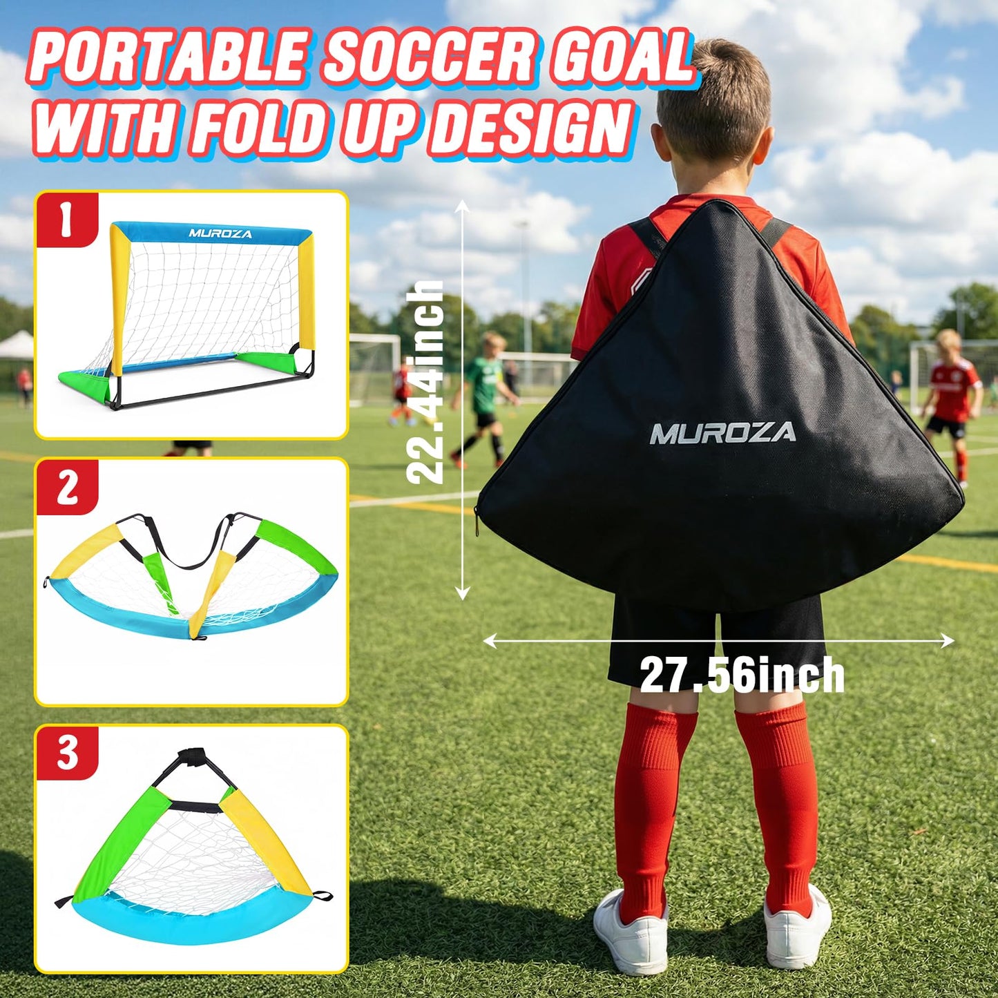 Kids Soccer Goal, Soccer Goals for Backyard Set, 2 Pack of 2x1.5ft Portable Pop Up Soccer Net Set with Ball, Cones, Complete Training Equipment for Youth Ages 3-8