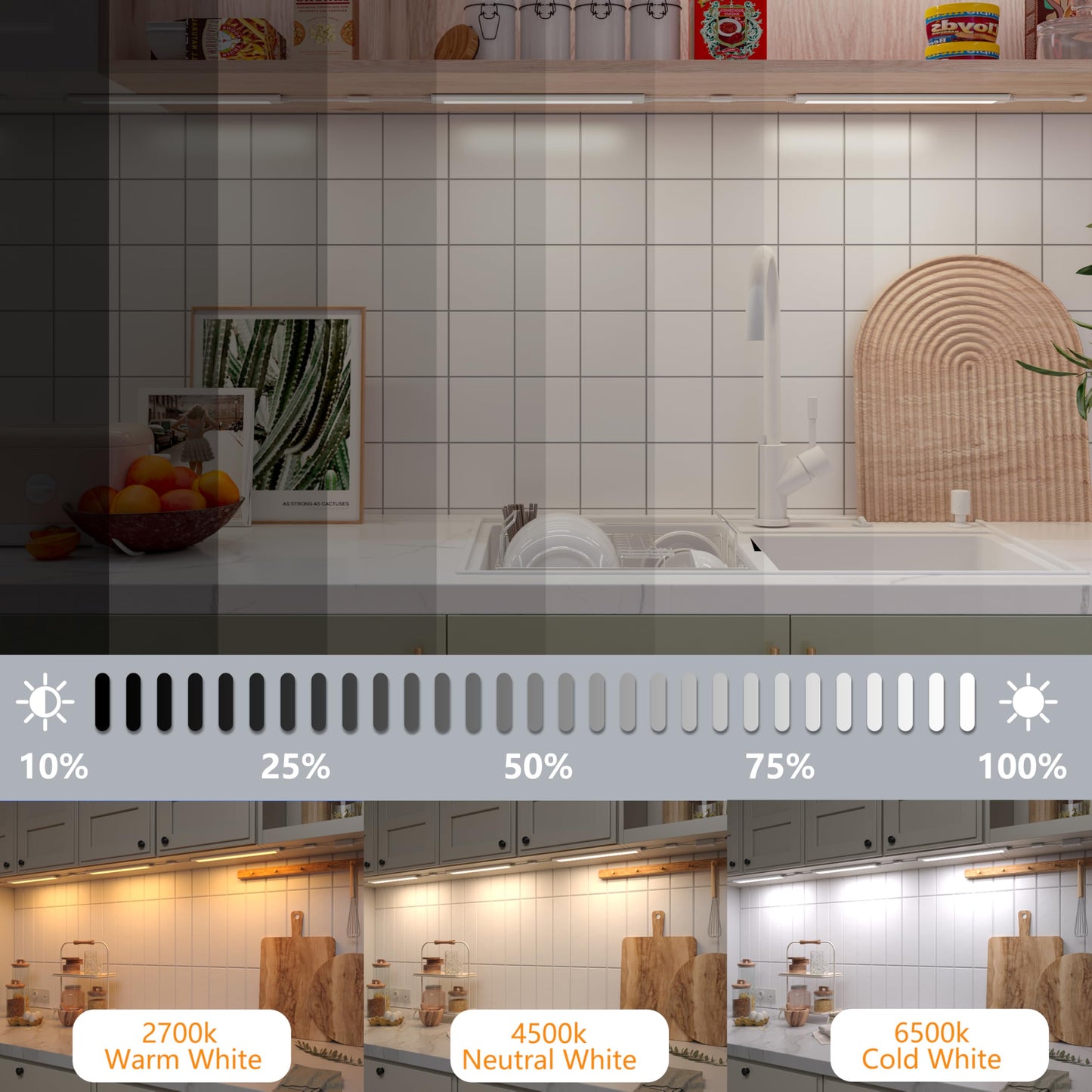 Smart Under Cabinet Lighting Strip Lights White and Multi Color Work With Amazon Alexa Google Home Dimmable for Show Case, TV Back Lights, Kitchen Counter, Book Case, Under Bed (3 Lights Bar kit)